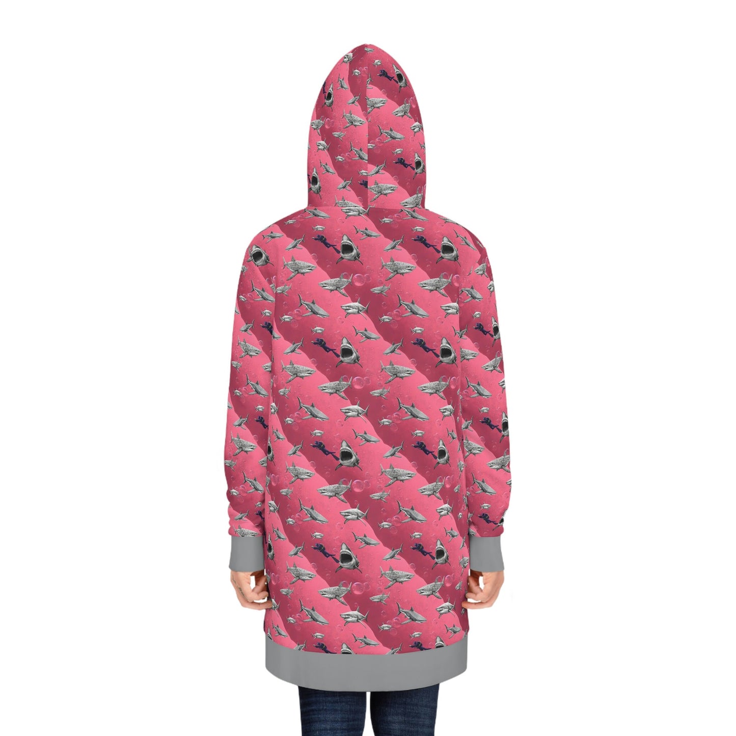 Shark Pink Hoodie Dress, Sea Scuba Women Hoodie Dress, Aesthetic Hoodie With Pocket, Sea Life Hoodie Winter Clothing