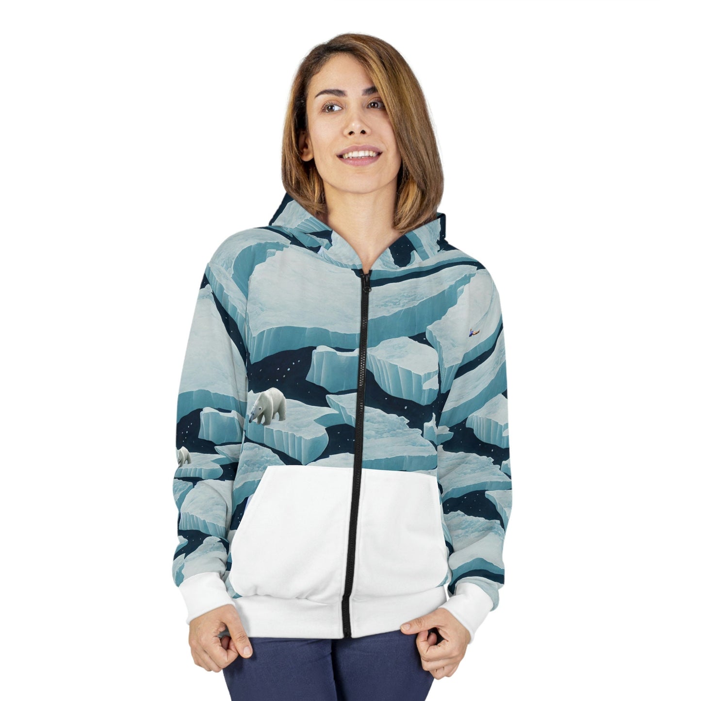 Polar Bear Hoodie, Iceberg Zip Up Hoodie, Unisex Aesthetic Animal Hoodie, Comfy Hoodie With Pocket, Animal Lover Gift