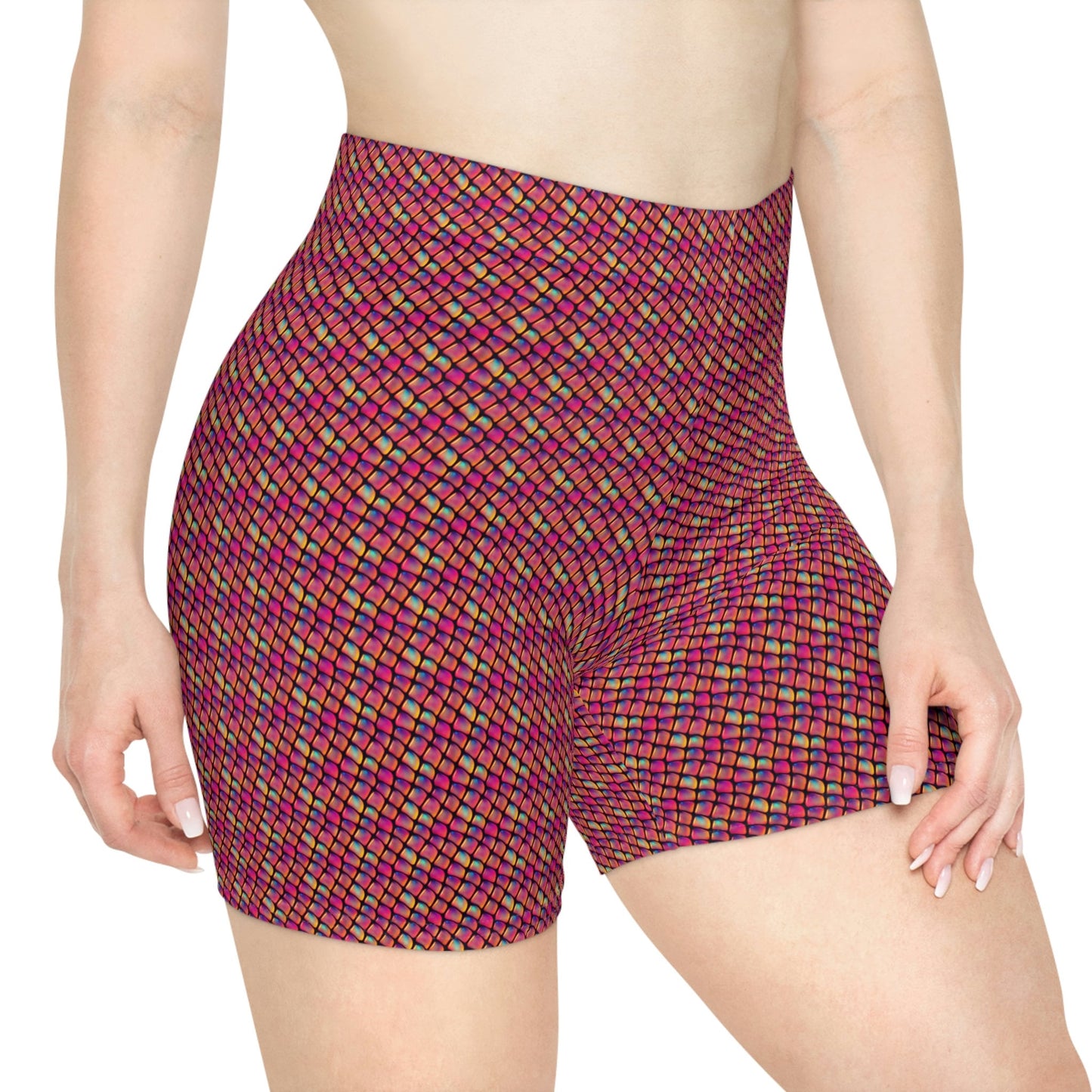 Pink Scales Women Biker Shorts, Natural Clothing Graphic Shorts, Aesthetic Clothing Pink Gym Shorts, Sexy Booty Shorts