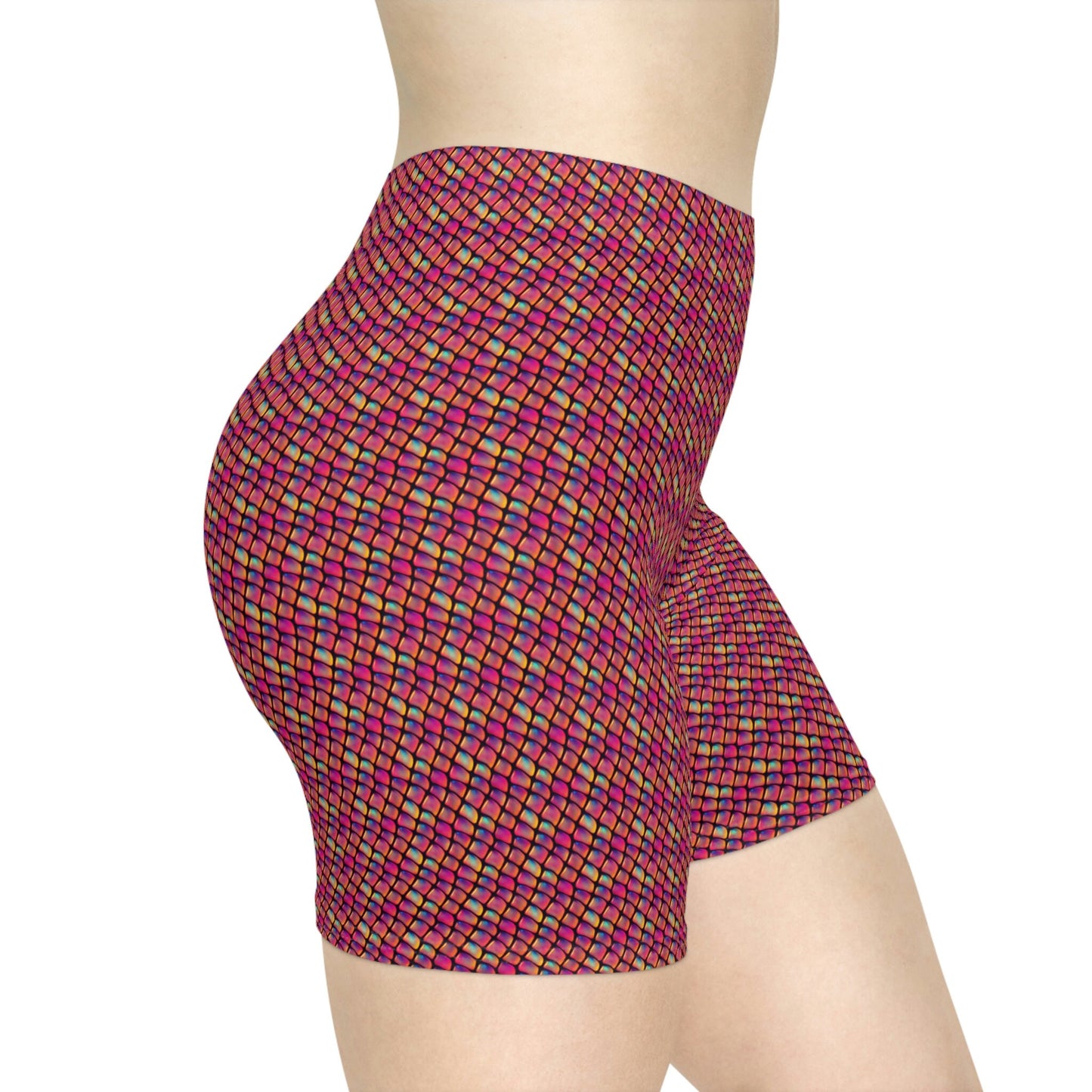 Pink Scales Women Biker Shorts, Natural Clothing Graphic Shorts, Aesthetic Clothing Pink Gym Shorts, Sexy Booty Shorts