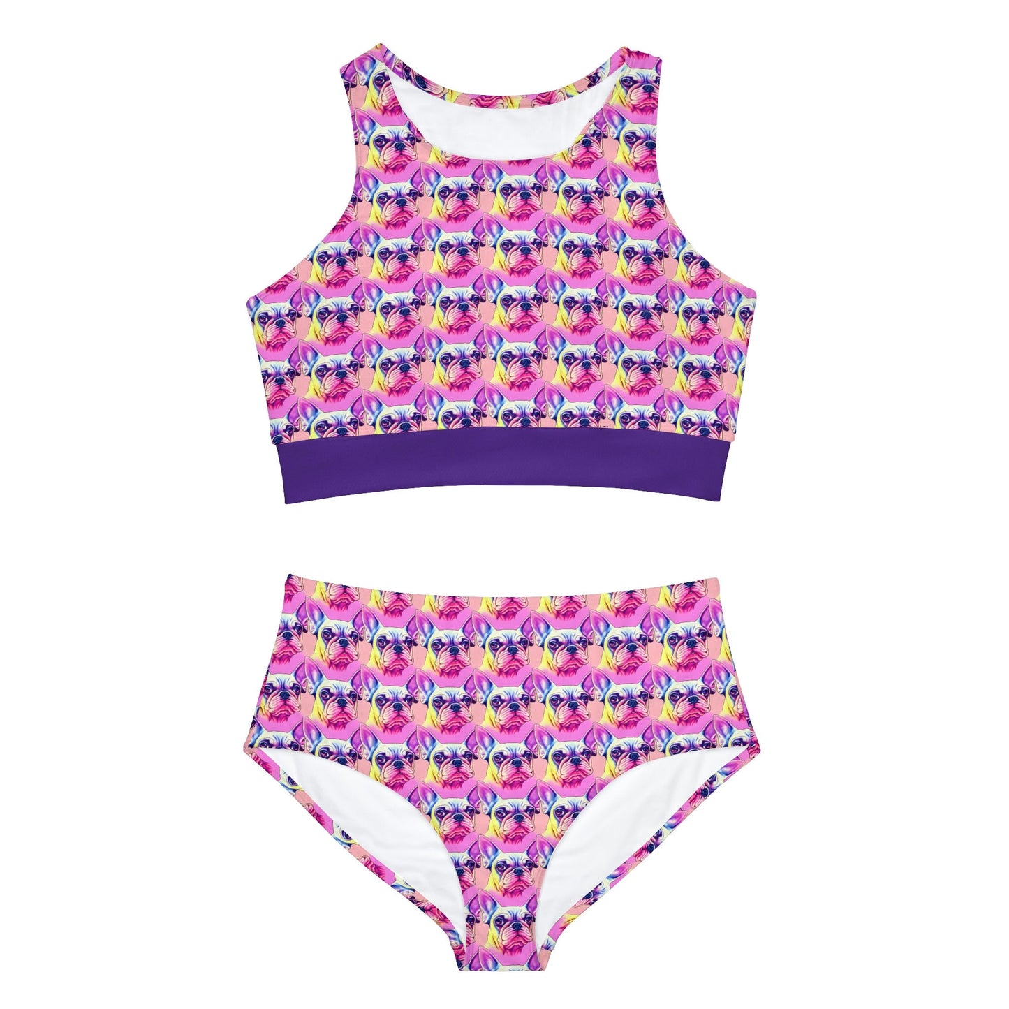 Two Piece High Waisted Bikini Set, French Bulldog Sporty Bikini Set, Girls Sexy Bikini, Summer Bikini Gift For Women