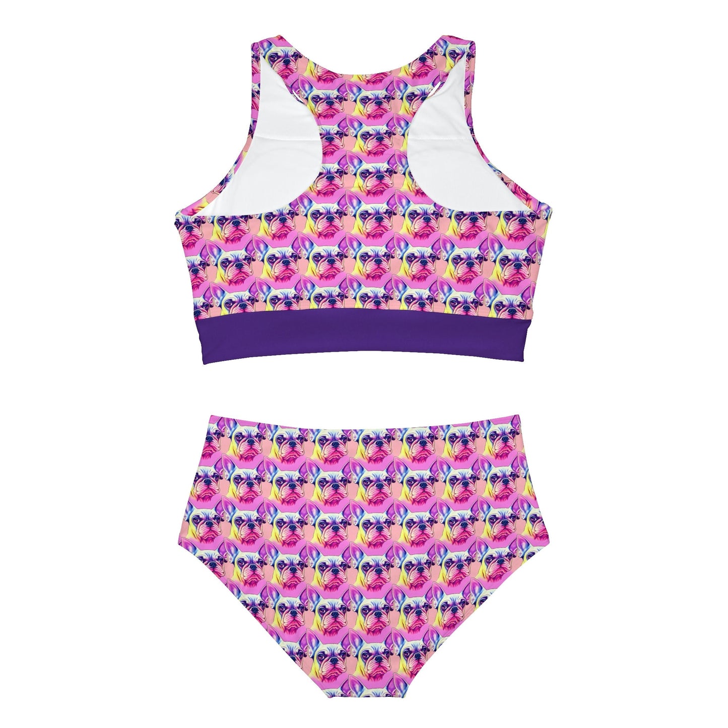 Two Piece High Waisted Bikini Set, French Bulldog Sporty Bikini Set, Girls Sexy Bikini, Summer Bikini Gift For Women
