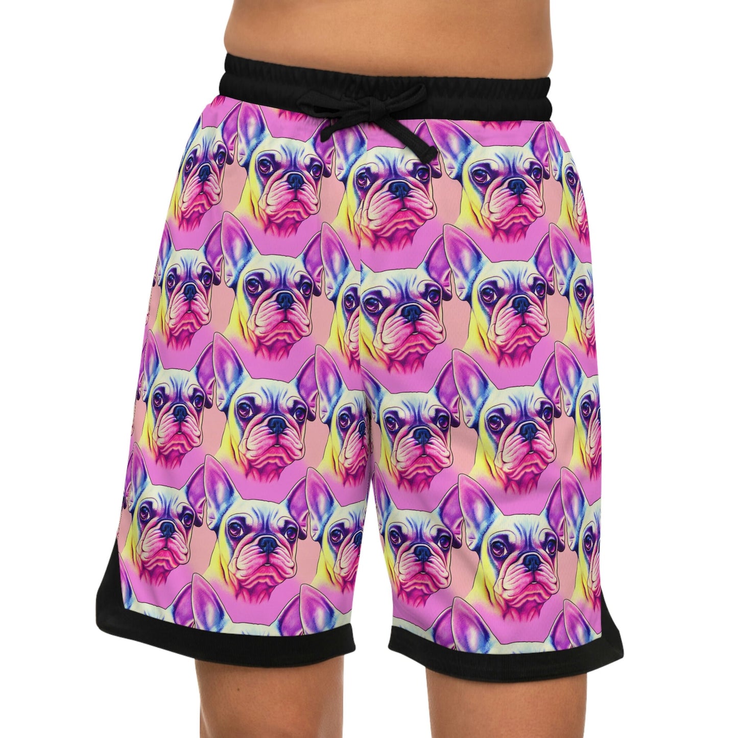 French Bulldog Basketball Shorts, Pink High Waisted Shorts, Frenchie Design Graphic Shorts, Frenchie Clothing Athletic Shorts
