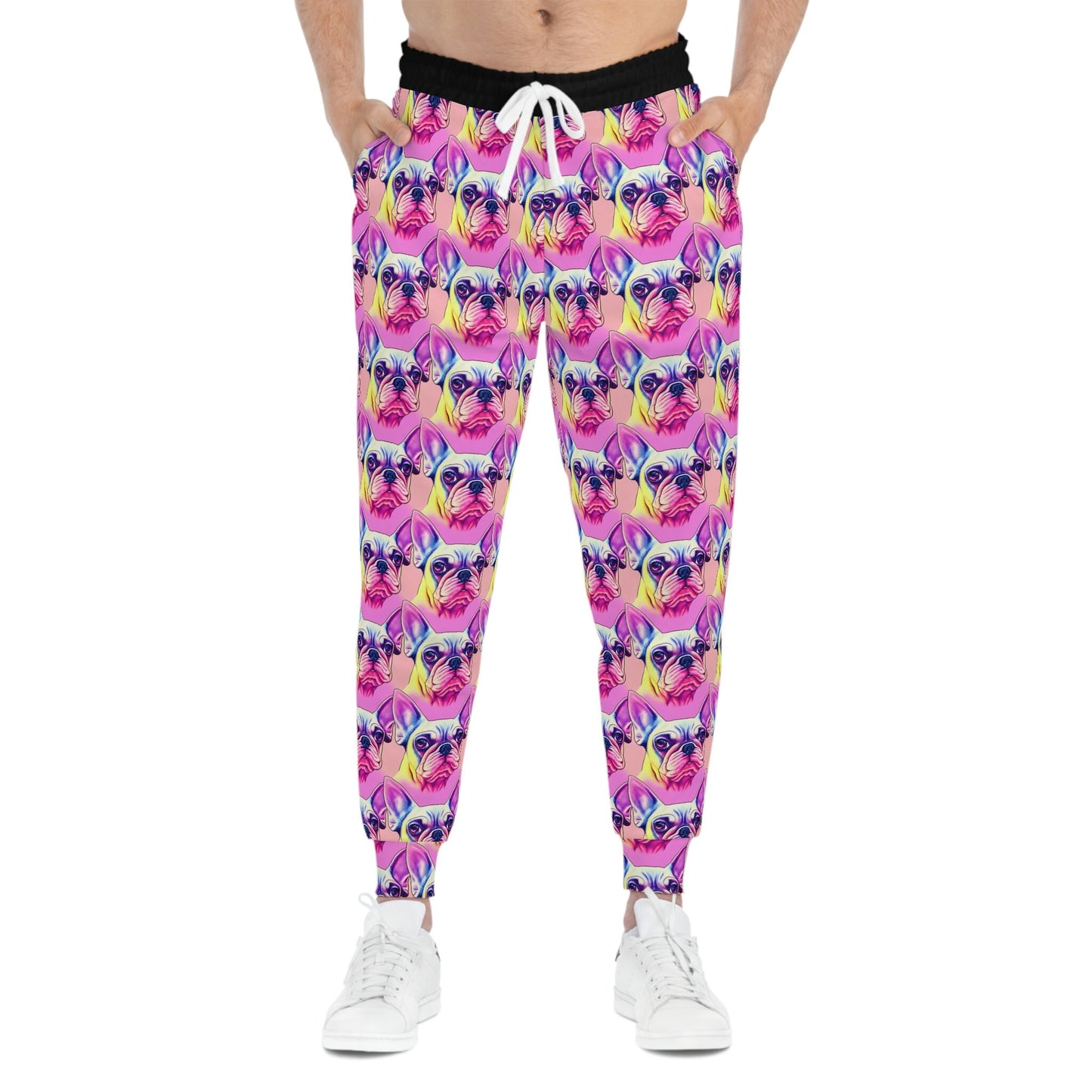 Pink French Bulldog Mens Joggers, Animal Clothing High Waisted Joggers, Athletic Clothing Mens Yoga Pants, Mens Fashion Streetwear Pants