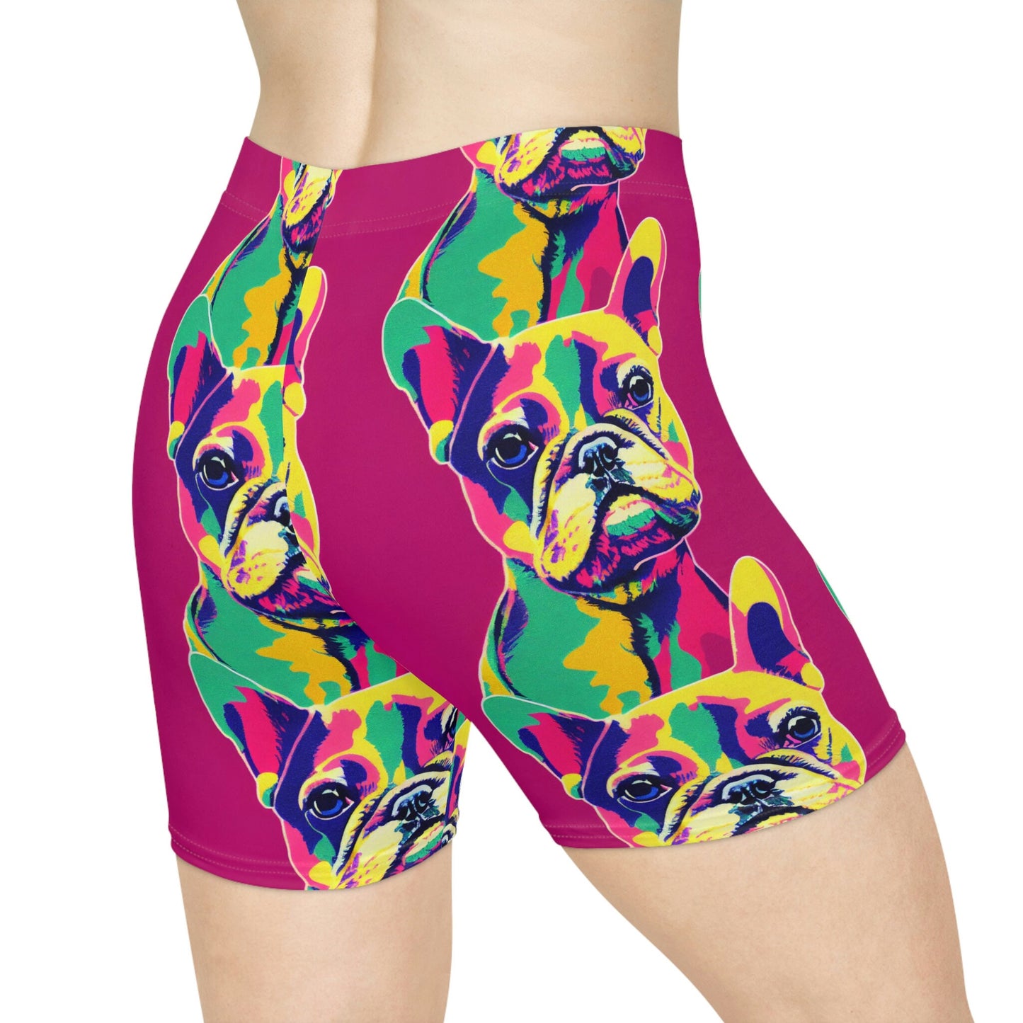 French Bulldog Women Biker Shorts, Frenchie Clothing Workout Shorts, Animal Clothing Gym Shorts, Sexy Booty Shorts, Pink Yoga Shorts