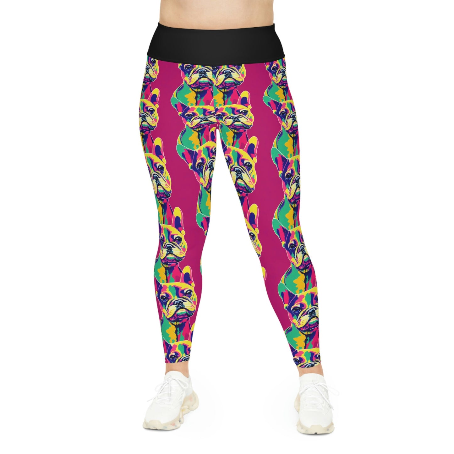 French Bulldog High Waist Leggings, Pop Art Leggings, Plus Size Leggings, Spandex Leggings, Fitness Yoga Leggings for Women