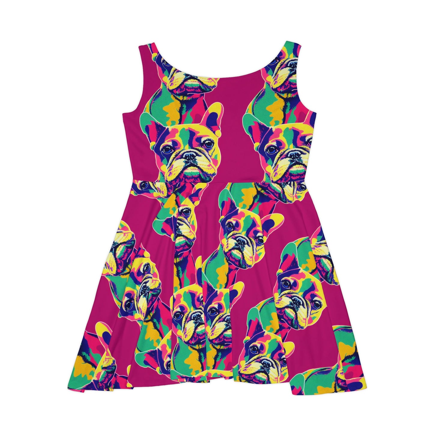 French Bulldog Skater Dress, Frenchie Dog Print Dress, Pop Art Teen Skater Dress for Women, Handmade Tank Dress