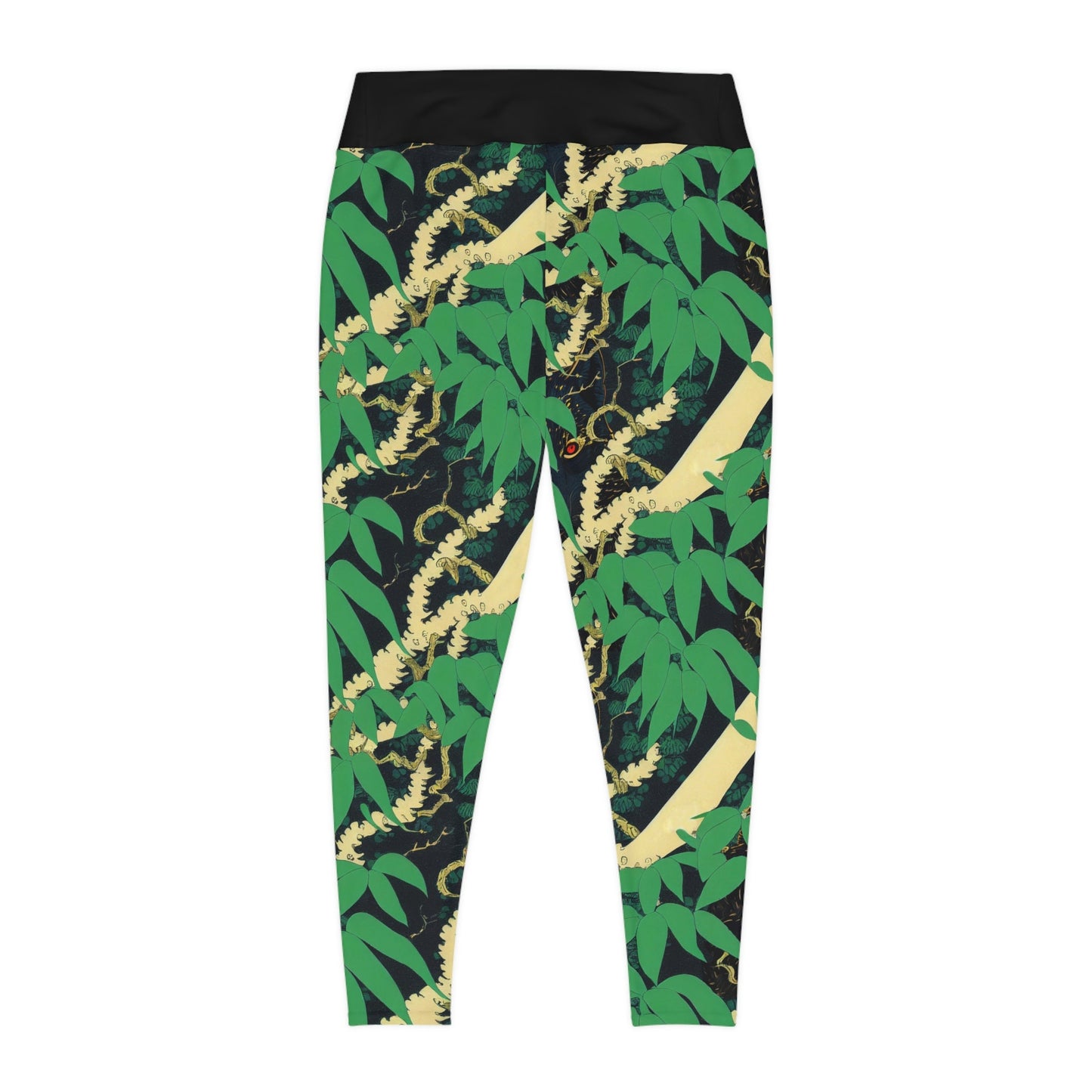 Black Wolf Jungle Plus Size Leggings, High Waist Leggings, Leaf Spandex Leggings, Yoga Leggings, Fitness Leggings