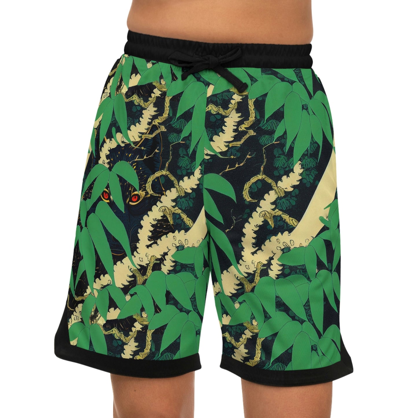 Black Wolf Jungle Basketball Shorts, Botanical Clothing High Waisted Shorts, Wolf Clothing Graphic Shorts, Athletic Shorts