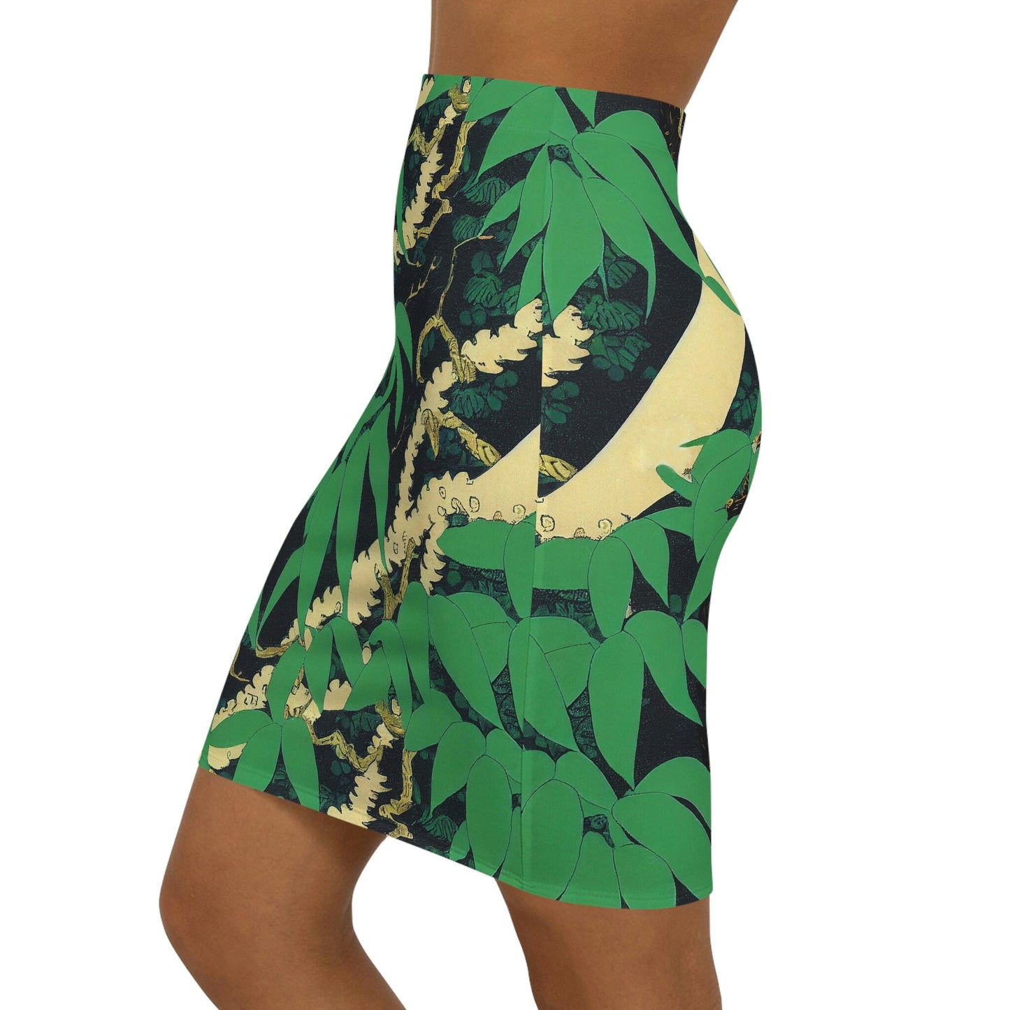 Black Wolf Skirt, High Waisted Pencil Skirt, Short Summer Skirt, Handmade Green Mini Skirt, Skirts for Women