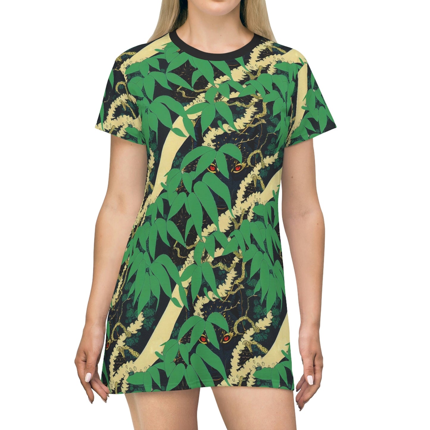 Wolf Shirt Dress, Botanical Tshirt Dress, Women Summer Shirt Dress, Oversized Aesthetic Tshirt, Short Sleeve Comfy Shirt