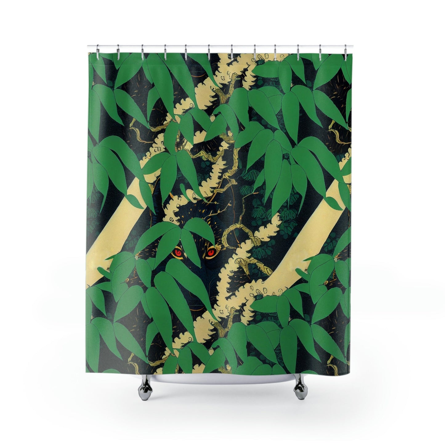 Black Wolf Shower Curtain, Green Pattern Bathtub Curtain, Wolf Skull Shower Curtain, Polyester Fabric Curtain, Leaf Shower Curtain