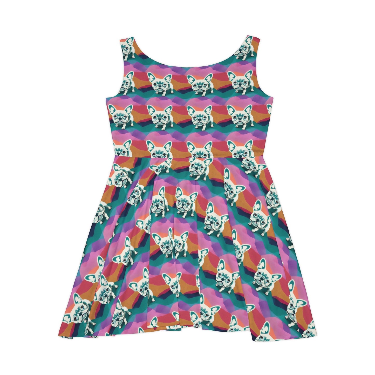 French Bulldog Skater Dress, Dog Pattern Sleeveless Dress, Pastel Colors Skater Dress for Women, Handmade Tank Dress