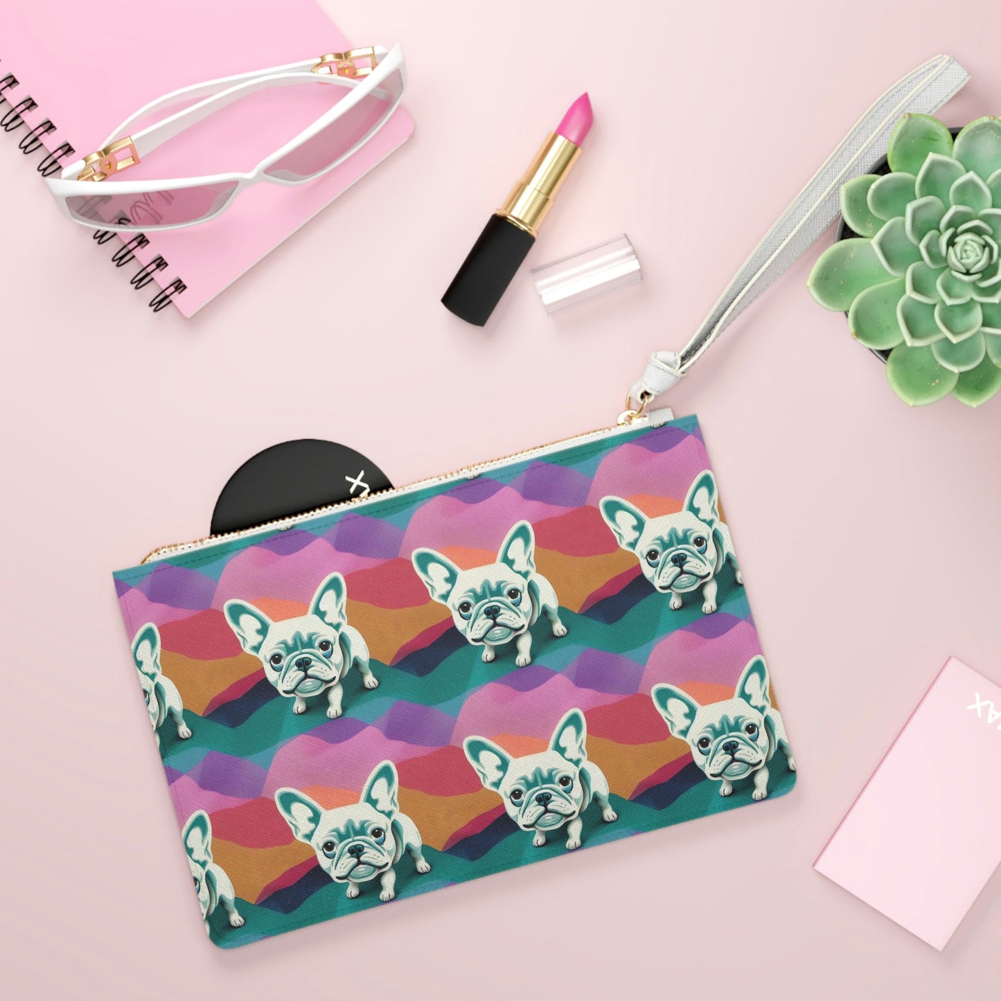 French Bulldog Clutch Bag, Cute Purse For Women, Small Zipper Clutch Bag, Vegan Leather Bag, Cosmetic Bag Gift for Women