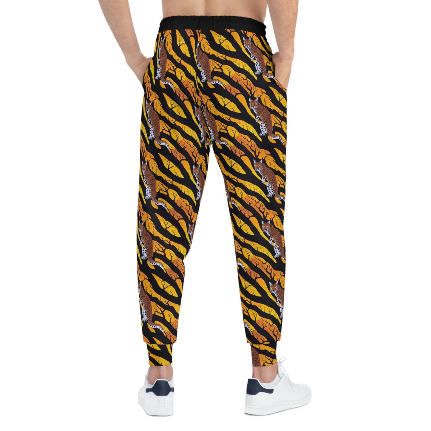 Bobcat in Spooky Forest Mens Joggers, Athletic Clothing High Waisted Joggers, Animal Clothing Mens Yoga Pants, Streetwear Pants