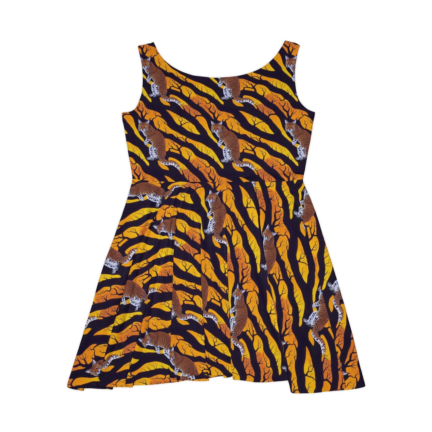 Bobcat Skater Dress, Cat Pattern Sleeveless Dress, Spooky Skater Dress for Women, Handmade Cat Tank Dress