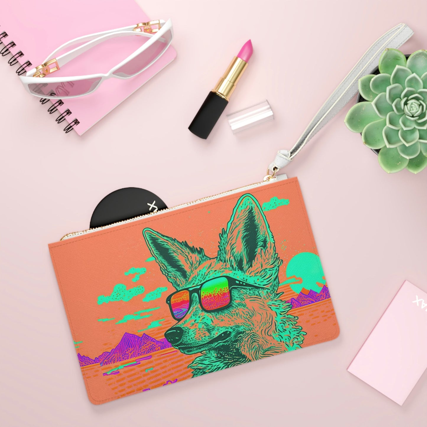 Colorful Clutch Bag, Coyote Desert Sunglasses Clutch Purse, Bridal Party Bag For Women, Small Cosmetic Clutch Bag