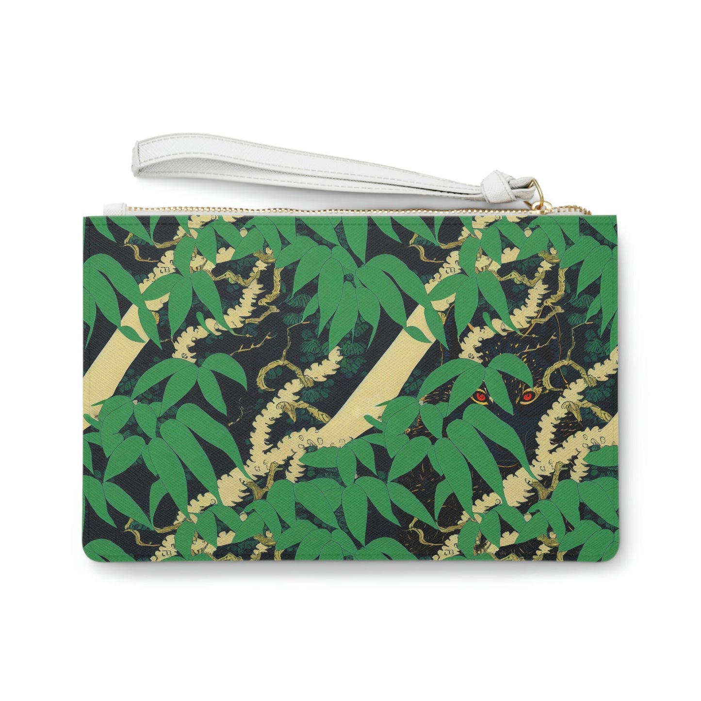 Black Wolf Purse, Jungle Print Clutch Bag, Vegan Leather Bag For Women, Bridesmaid Small Purse, Make Up Green Purse