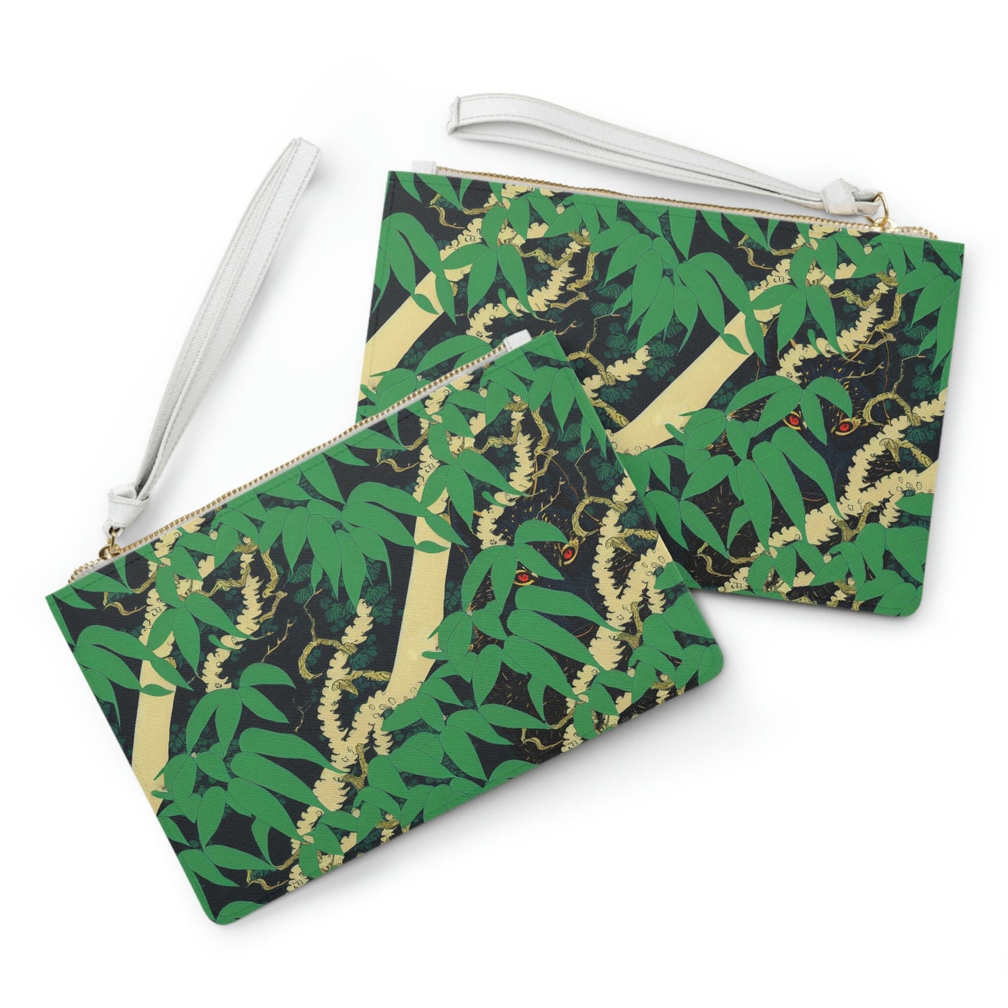 Black Wolf Purse, Jungle Print Clutch Bag, Vegan Leather Bag For Women, Bridesmaid Small Purse, Make Up Green Purse