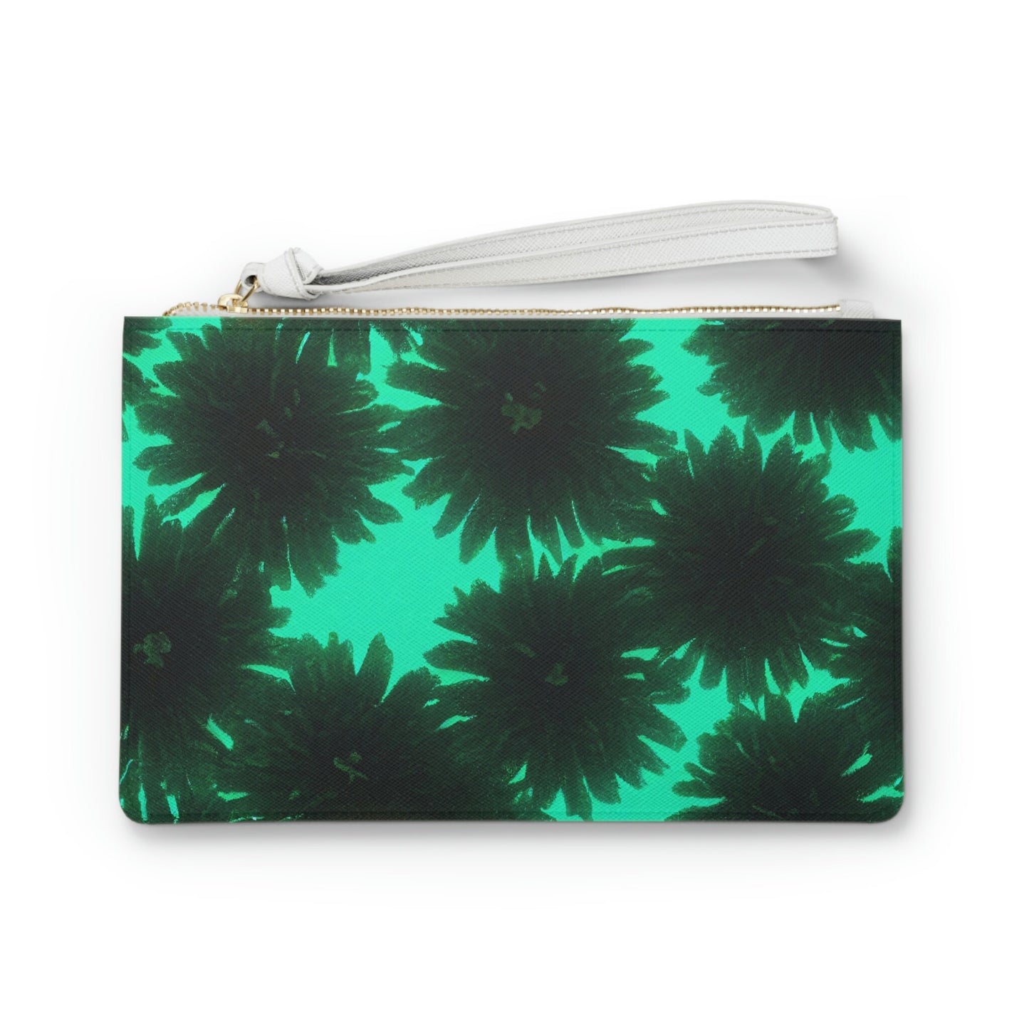 Floral Clutch Bag, Flowers Aqua Green Clutch Bag, Make Up Clutch Bag For Women, Bridal Party Bags, Vegan Leather Bag
