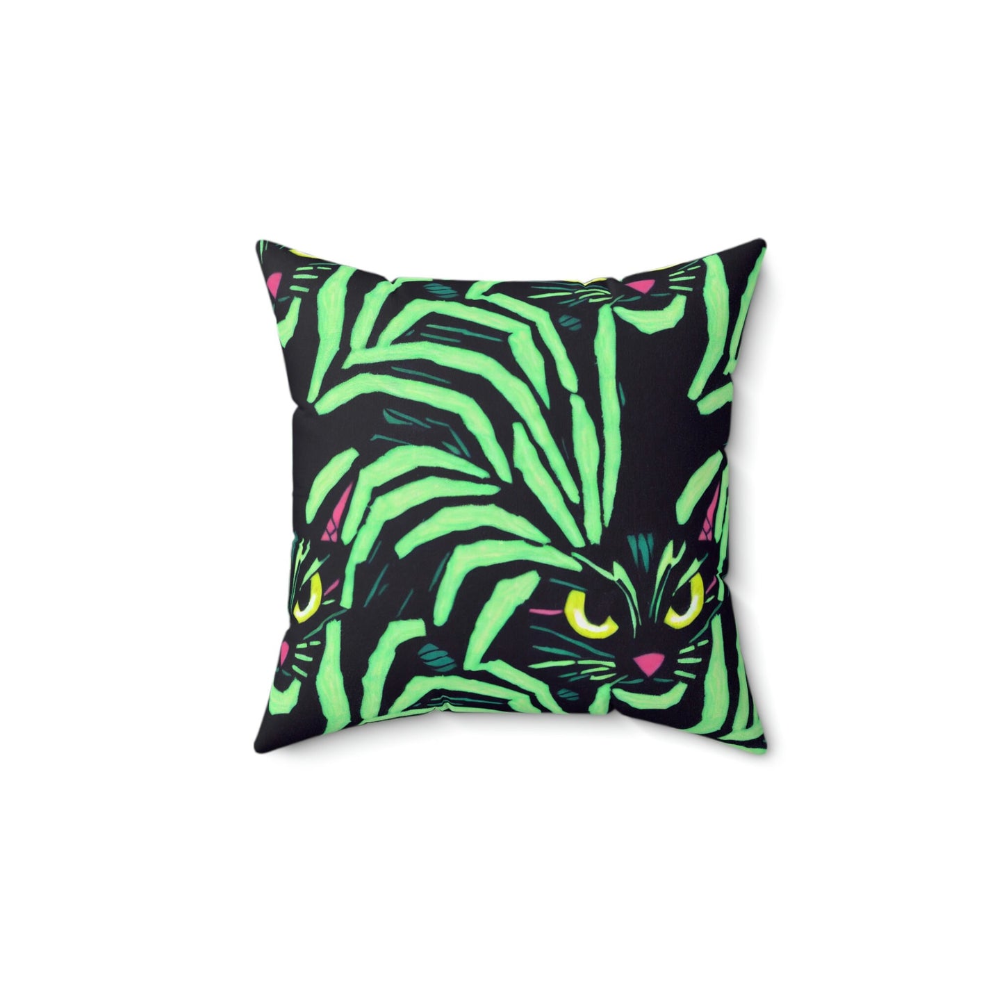 Jungle Cat Cushion, Yellow Eyed Cat Pillow, Green Pattern Throw Pillow, Cat Throw Pillow, Animal Throw Pillow, Cat Gifts Pillow