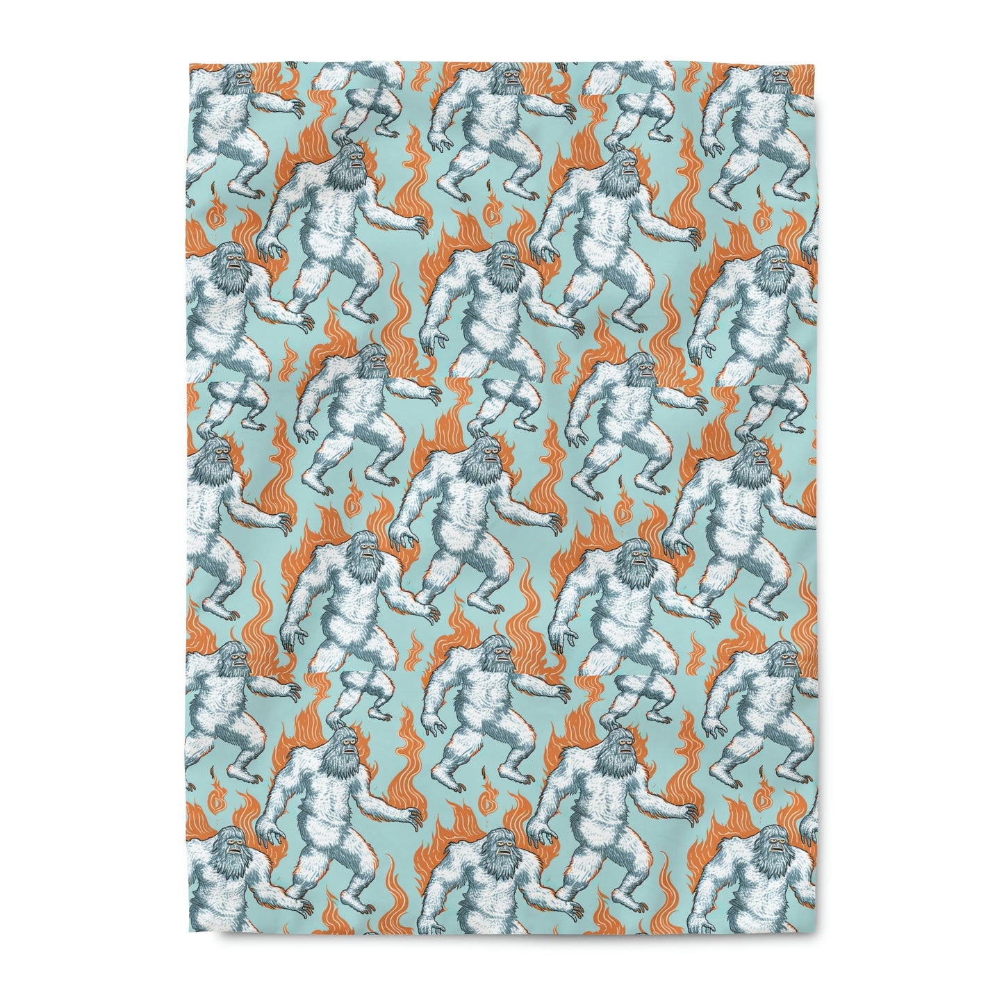 Sasquatch on Fire Blue Duvet Cover, King Duvet Cover, Queen Duvet Cover, Twin Unique Duvet Cover, Gift for Animal Lovers