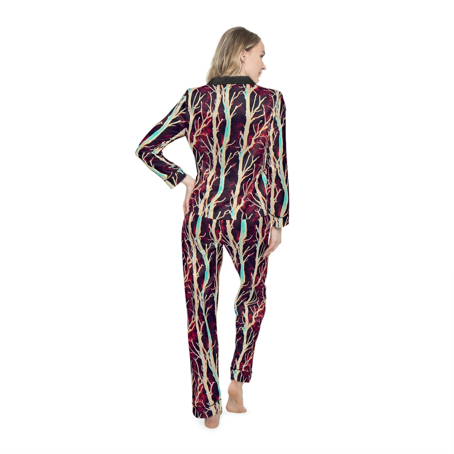 Purple Forest Koala Pajama Set Women, Purple Satin Pajamas, Comfy Pjs for Women, Animal Pajamas, Polyester Pajamas Night Wear