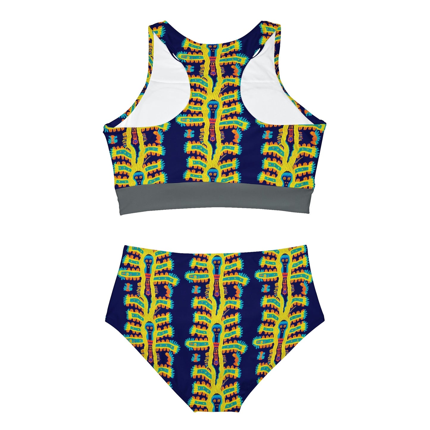 Blue and Yellow Bikini Set, Cryptid Native Huichol Style High Waisted Bikini, Girls Sexy Bikini Set, Beach Summer Clothing