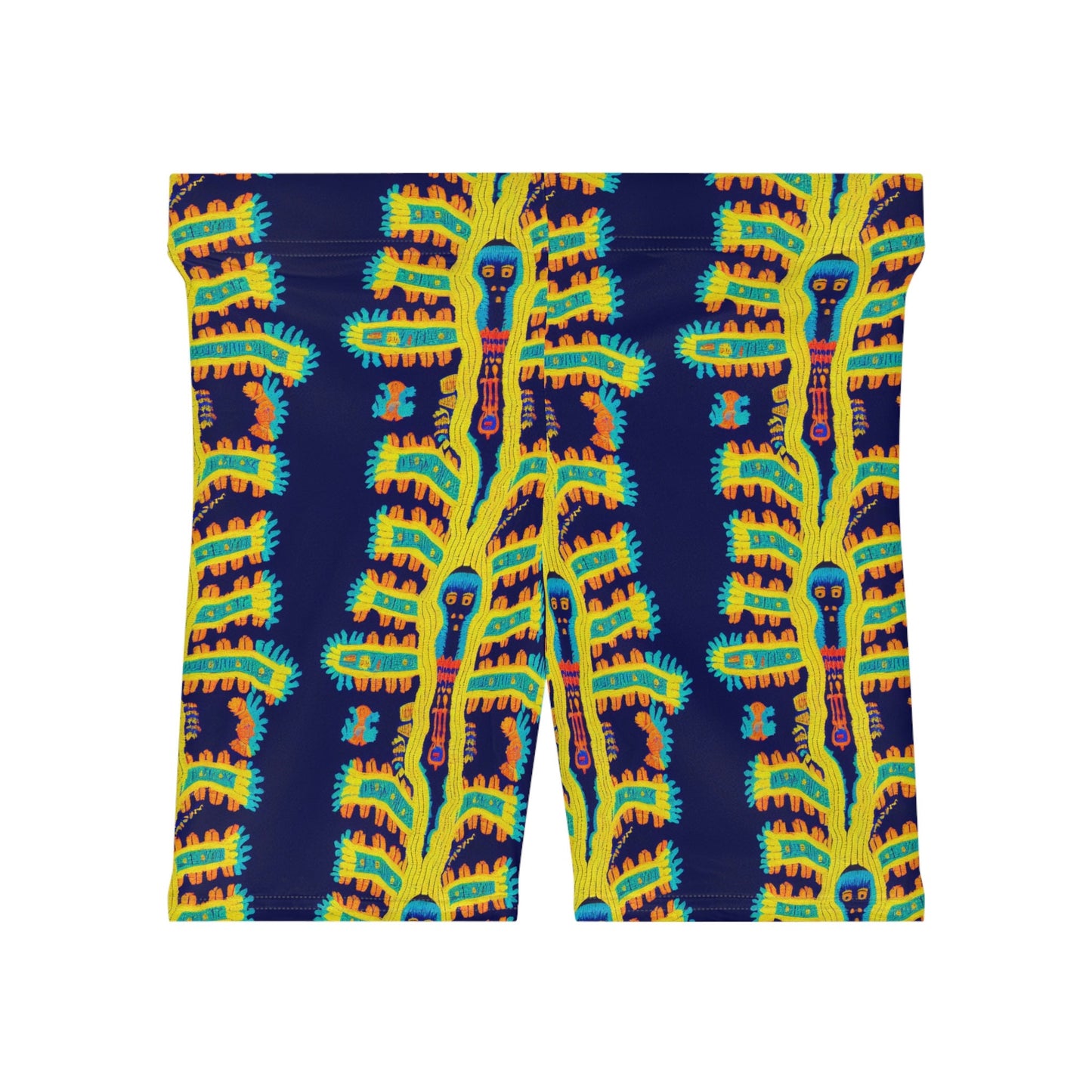 Cryptid Native Huichol Style Women Biker Shorts, Spandex Workout Shorts, Sexy Gym Shorts, Sexy Booty Shorts, Yoga Shorts