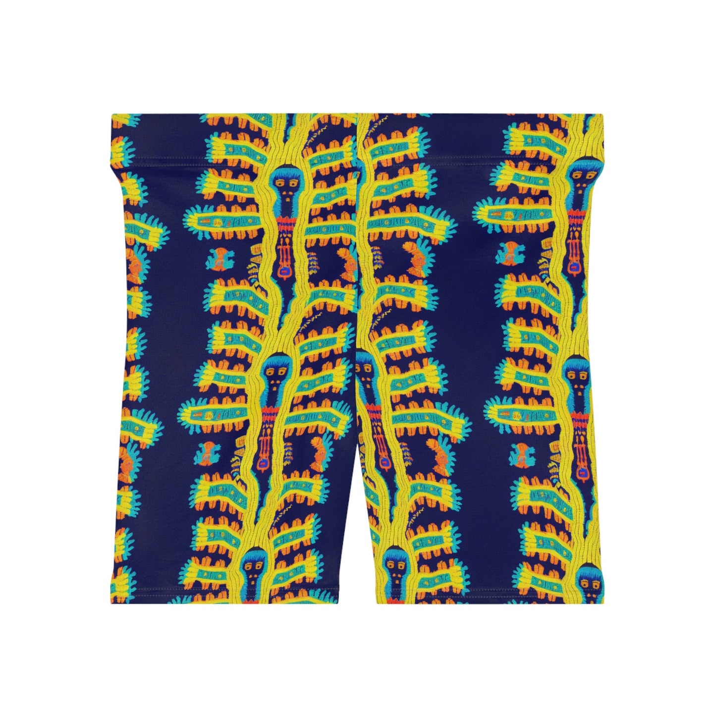 Cryptid Native Huichol Style Women Biker Shorts, Spandex Workout Shorts, Sexy Gym Shorts, Sexy Booty Shorts, Yoga Shorts