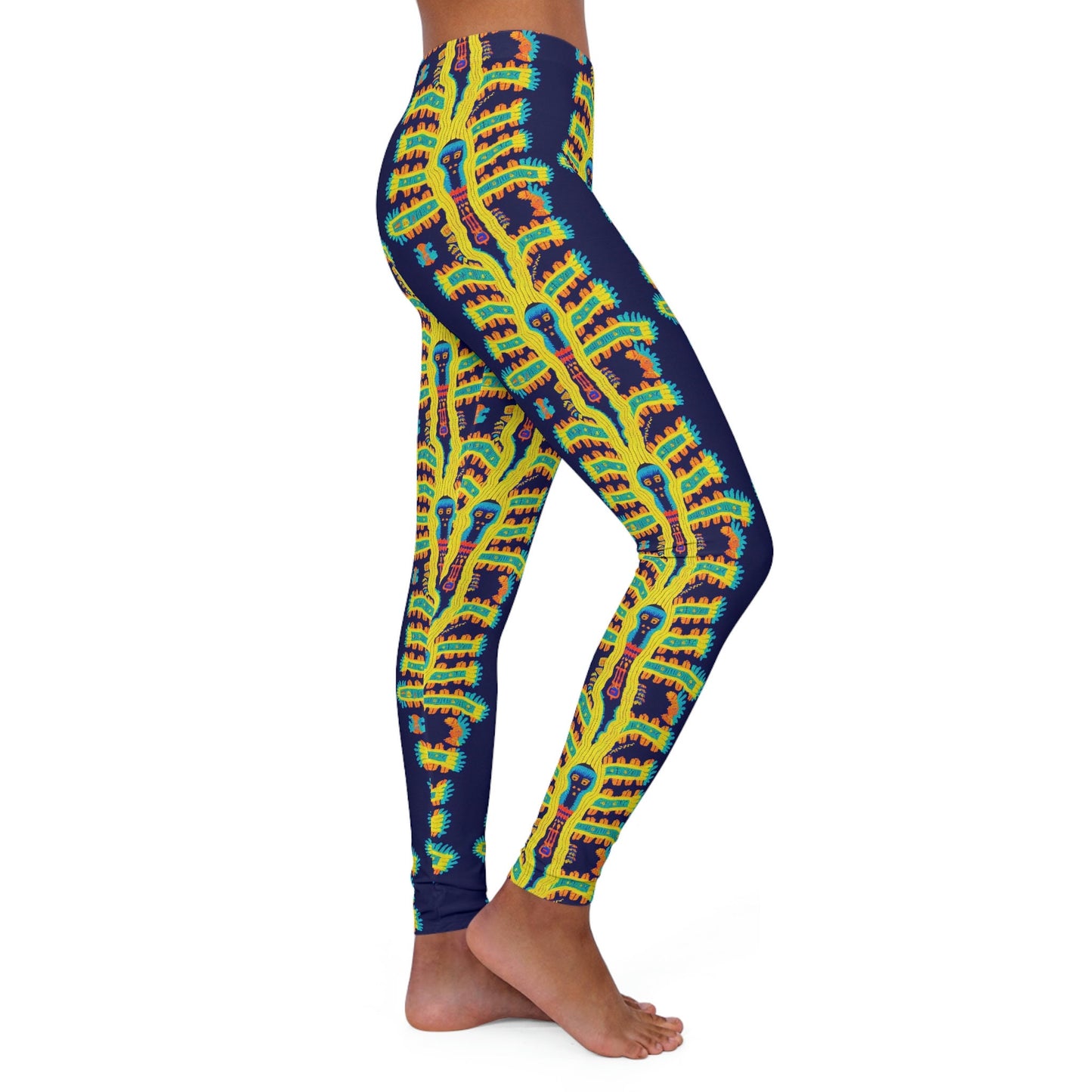 Cryptid Huichol Style Workout Leggings, Women's Spandex Leggings, High Waist Leggings, Yoga Leggings, Animal Leggings