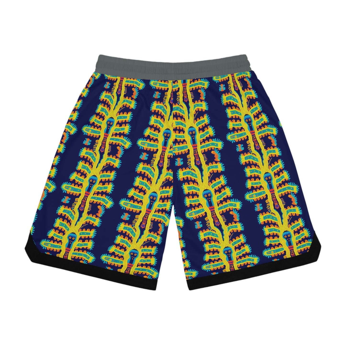Cryptid Native Huichol Style Basketball Shorts, High Waisted Shorts, Streetwear Graphic Shorts, Polyester Athletic Shorts