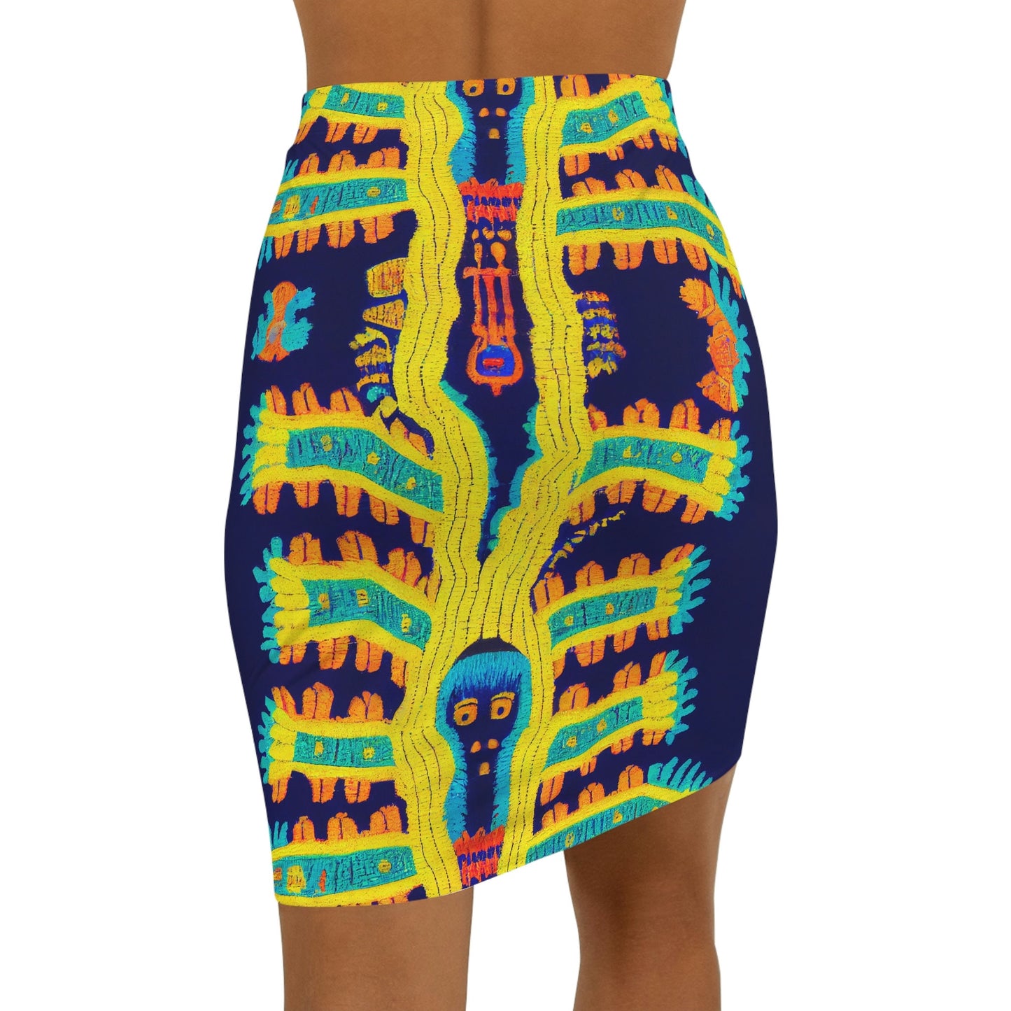 Cryptid Native Skirt, Huichol Style Short Skirt, Women's Pencil Skirt, High Waisted Skirt, Short Skirt for Women, Handmade Skirt