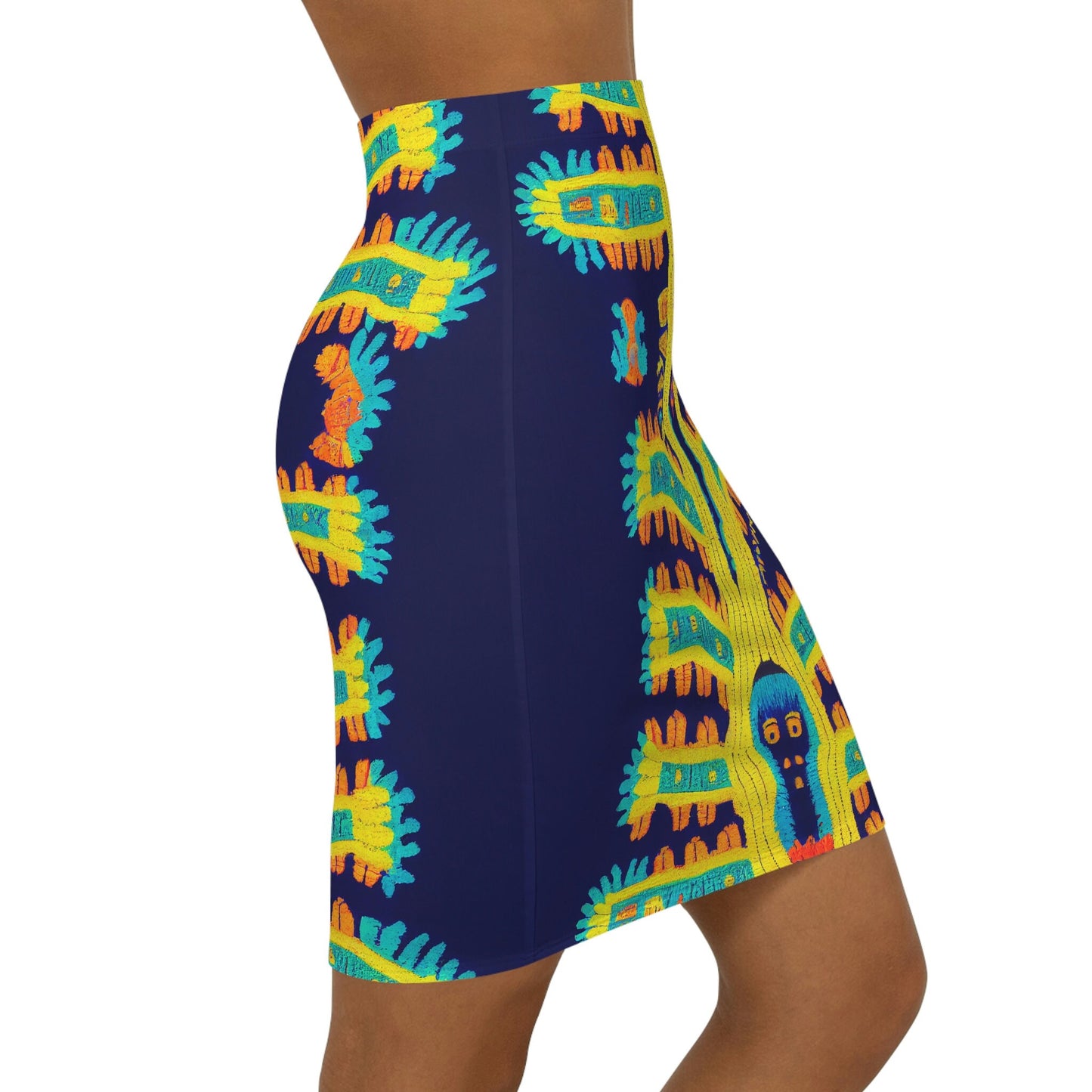 Cryptid Native Skirt, Huichol Style Short Skirt, Women's Pencil Skirt, High Waisted Skirt, Short Skirt for Women, Handmade Skirt