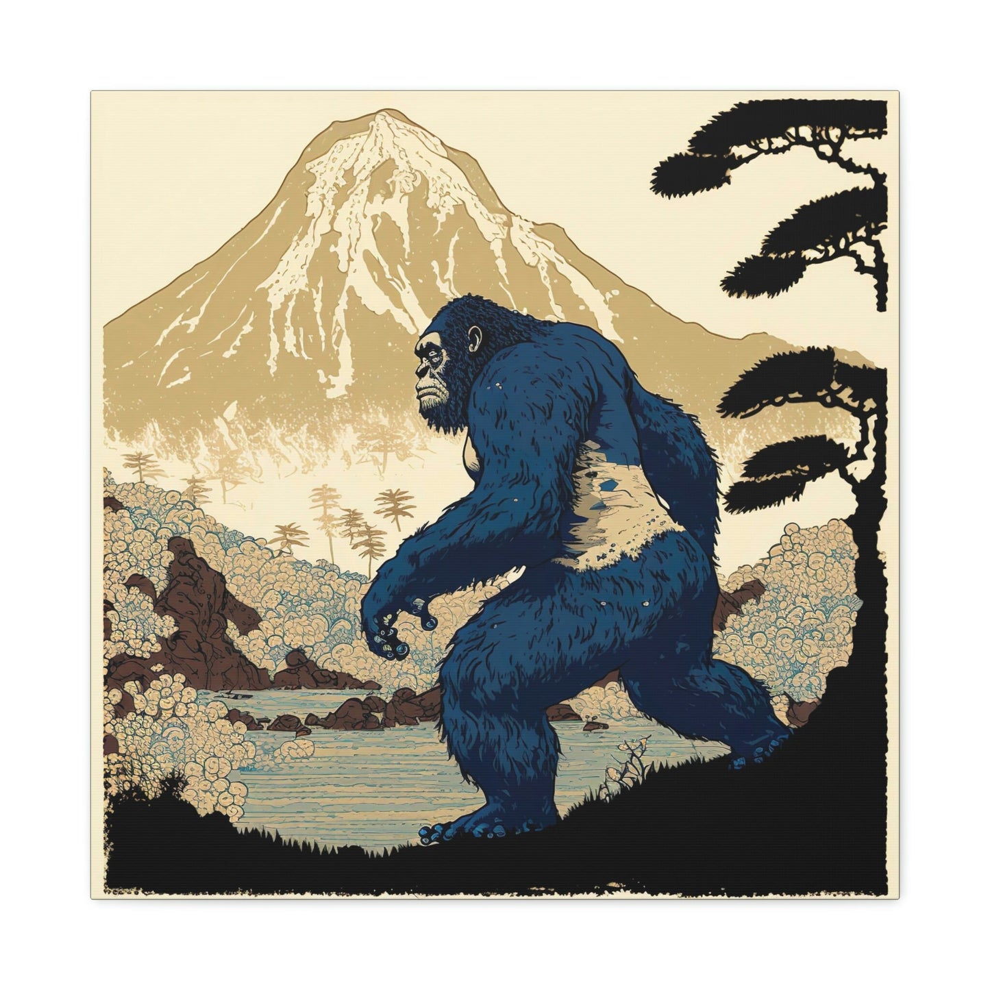 Sasquatch Japan Animal Wall Decor, Mountain Painting On Canvas, Above Bed Wall Decor, Sasquatch Gifts Canvas