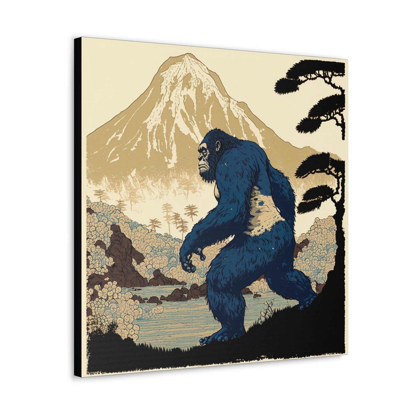 Sasquatch Japan Animal Wall Decor, Mountain Painting On Canvas, Above Bed Wall Decor, Sasquatch Gifts Canvas