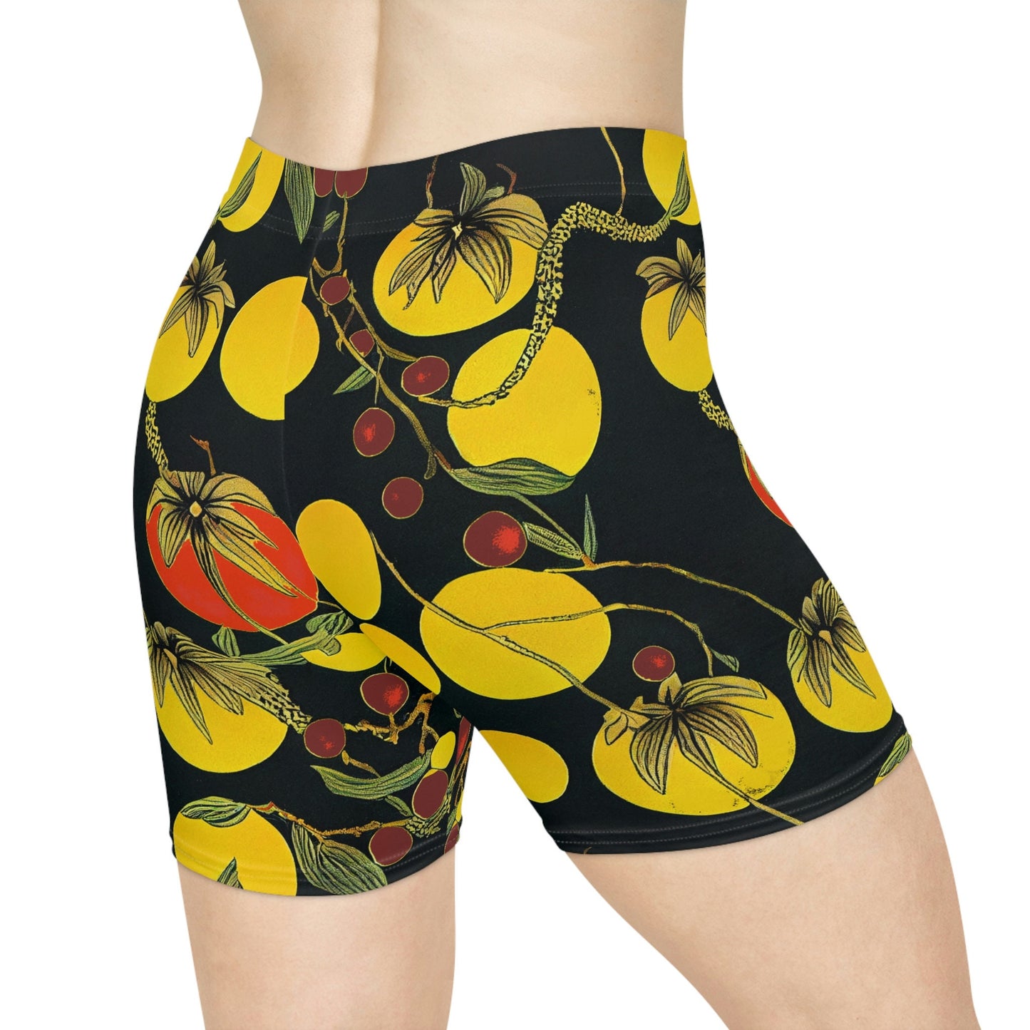 Tomato Garden Women Biker Shorts, Night Garden Gym Shorts, Botanical Clothing Workout Shorts, Vegetable Clothing Booty Shorts