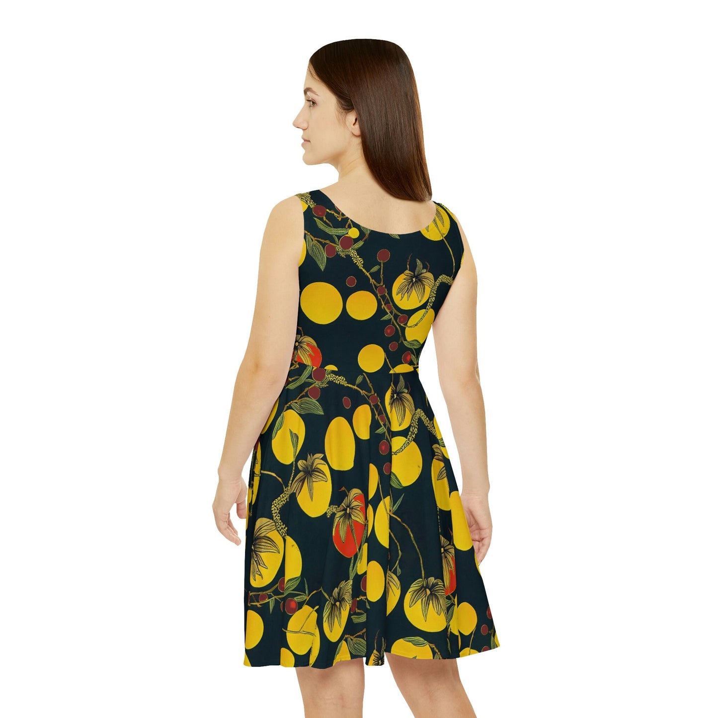 Tomato Garden Skater Dress, Night Garden Skater Dress for Women, Handmade Mini Skater Dress, Sleeveless Summer Dress