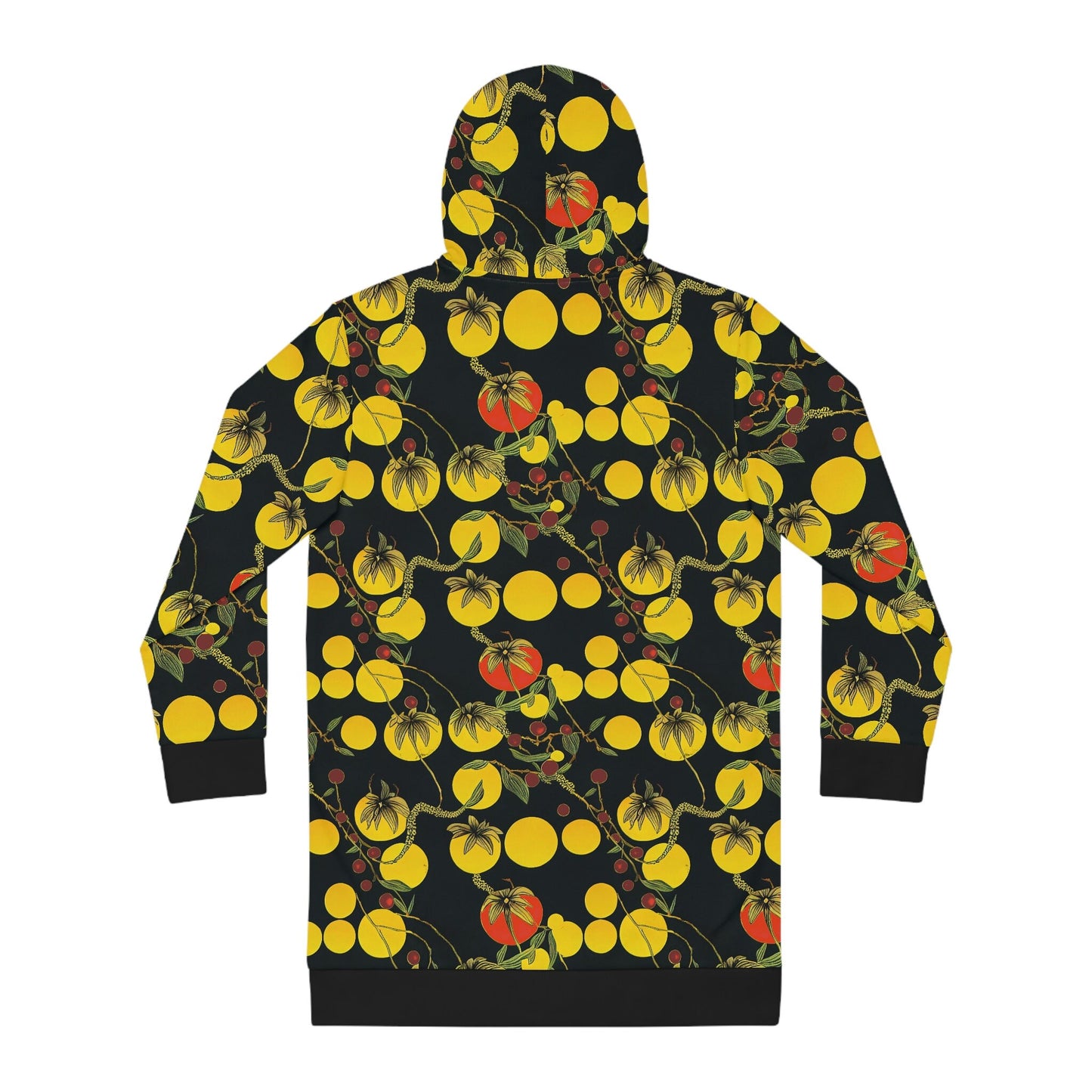 Yellow Tomato Botanical Hoodie Dress, Streetwear Women Hoodie Dress, Plus Size Hoodie With Pocket, Dress For Women
