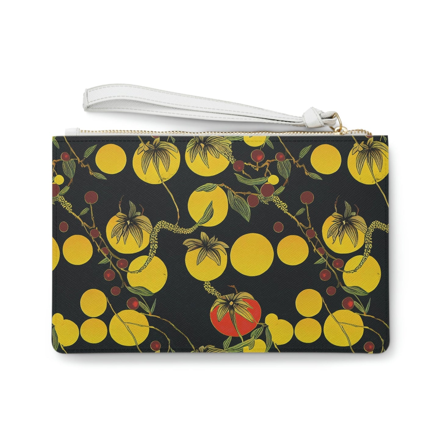Yellow Clutch Bag, Tomato Vegan Leather Clutch Bag, Floral Clutch Zipper Bag, Small Bridesmaid Clutch Cosmetic Bag