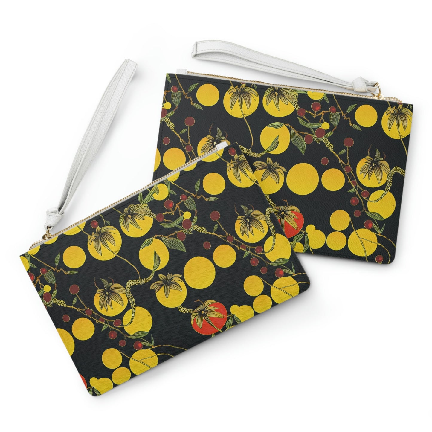 Yellow Clutch Bag, Tomato Vegan Leather Clutch Bag, Floral Clutch Zipper Bag, Small Bridesmaid Clutch Cosmetic Bag