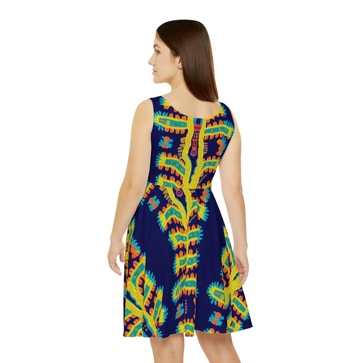 Cryptid Native Skater Dress, Huichol Style Skater Dress for Women, Handmade Mini Skater Dress, Sleeveless Summer Dress