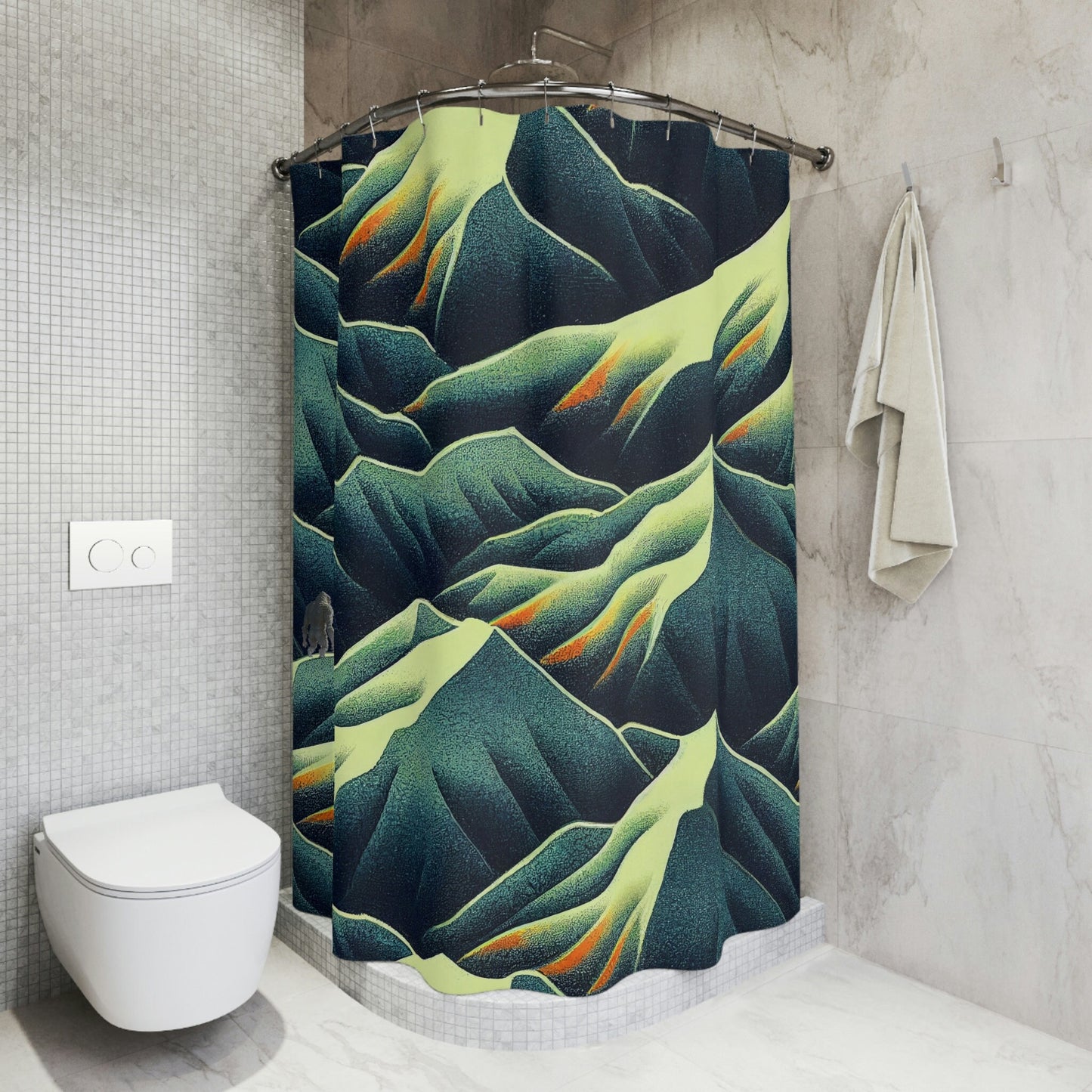 Lone Yeti Shower Curtain, Mountain Scene Bathtub Curtain, Mountain Scenery Curtain, Shower Curtain, Polyester Fabric Curtain