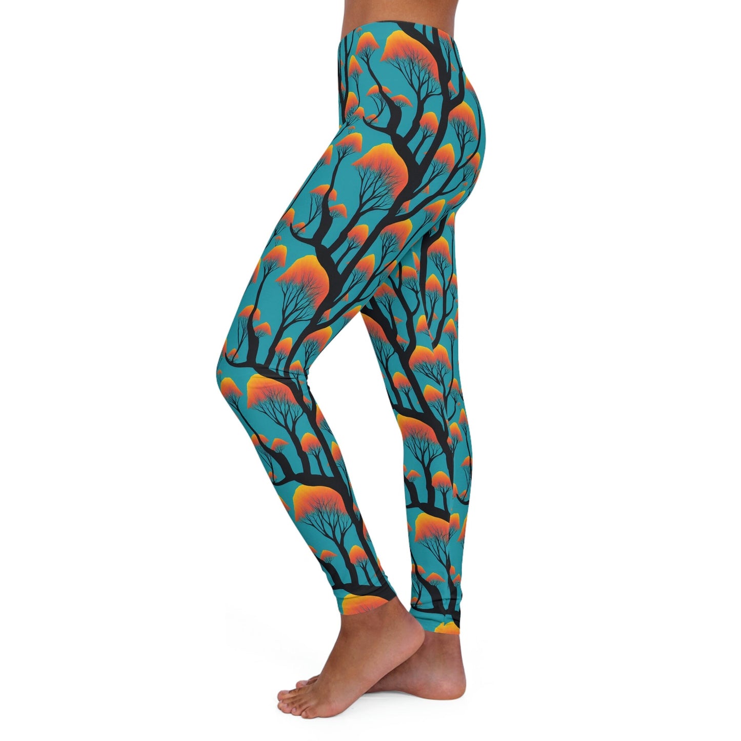 Orange Forest Women's Spandex Leggings, Yoga Leggings, Printed Tree Leggings, Fitness Leggings for Women, Gym Leggings