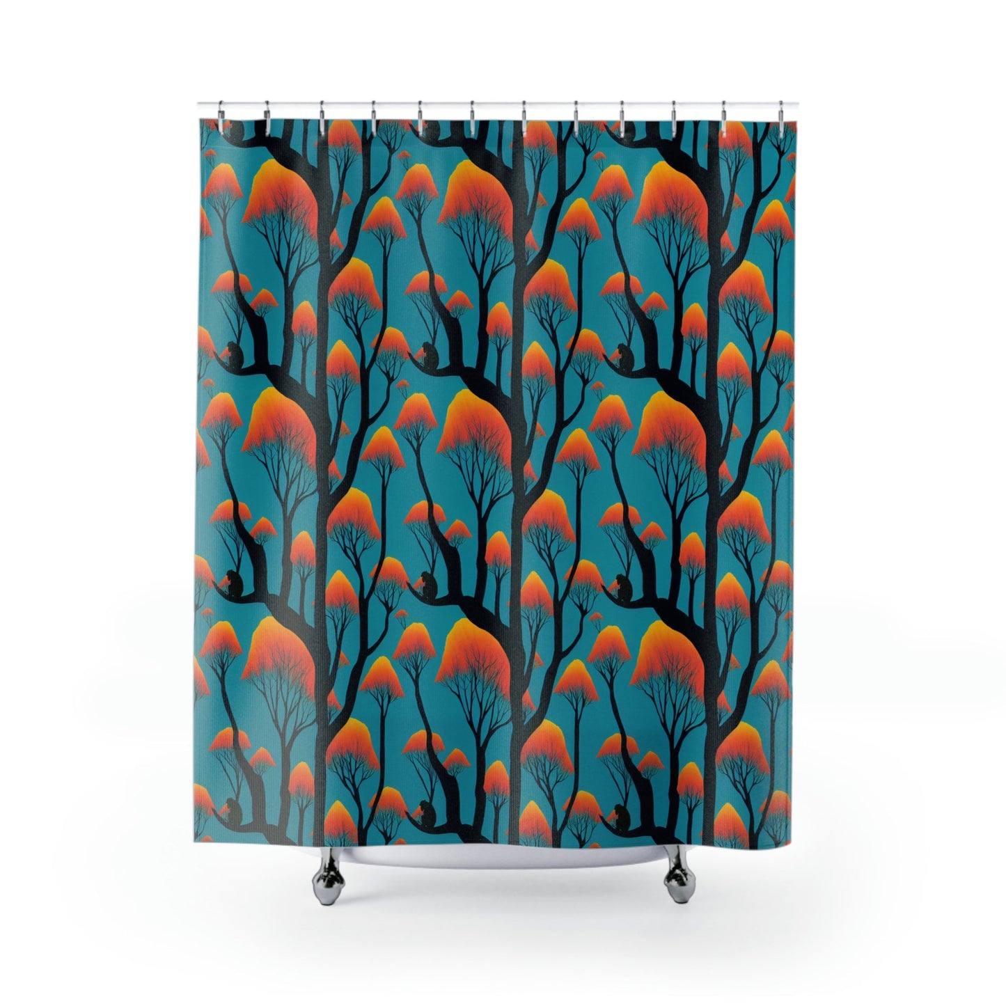 Orange Forest Shower Curtain, Pattern Bathtub Curtain, Tree Shower Curtain, Polyester Fabric Curtain, Ape Shower Curtain