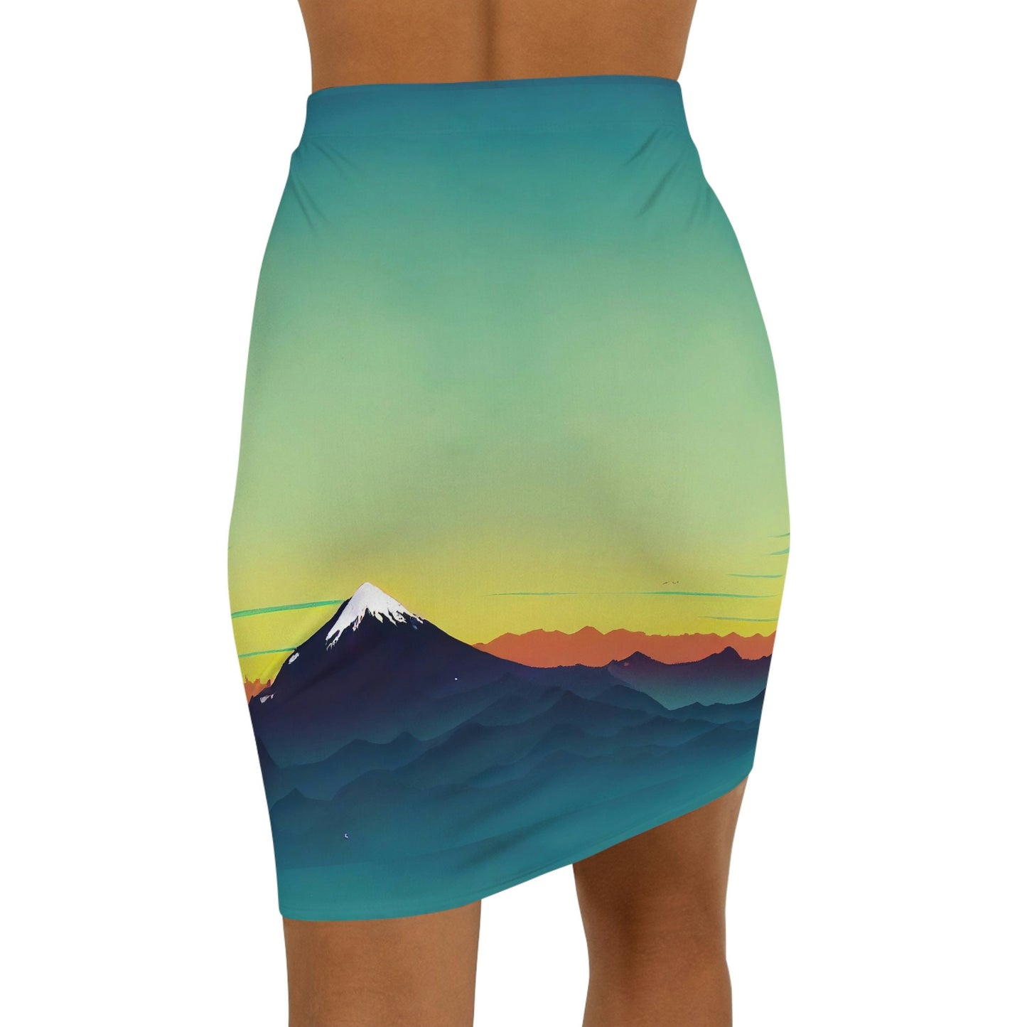 Mountain Sunrise Skirt, High Waist Summer Skirt, Cute Designer Skirt, Women's Mini Skirt, Pencil Skirts for Women