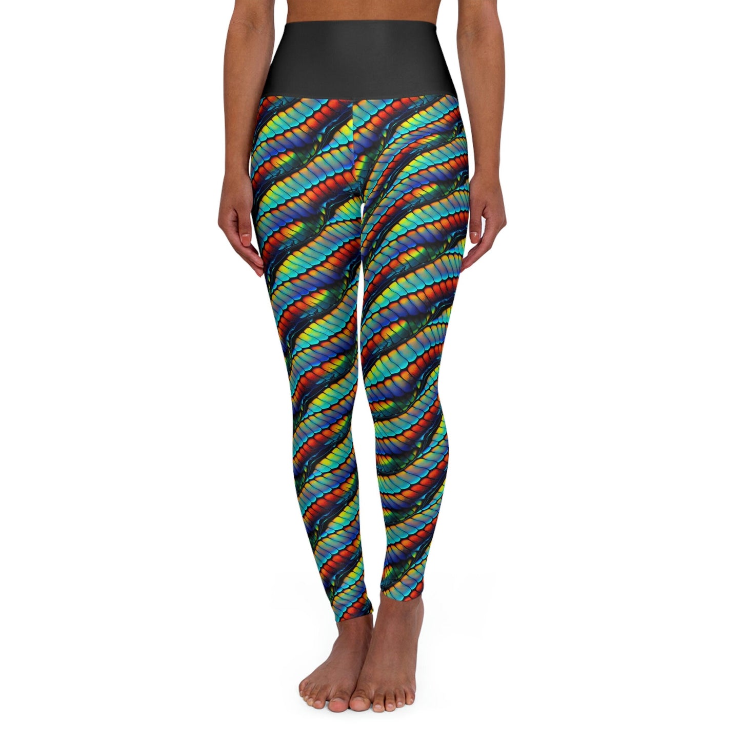 Rainbow Scales High Waist Leggings, Yoga Leggings, Workout Leggings, Fitness Leggings, Colorful Printed Leggings