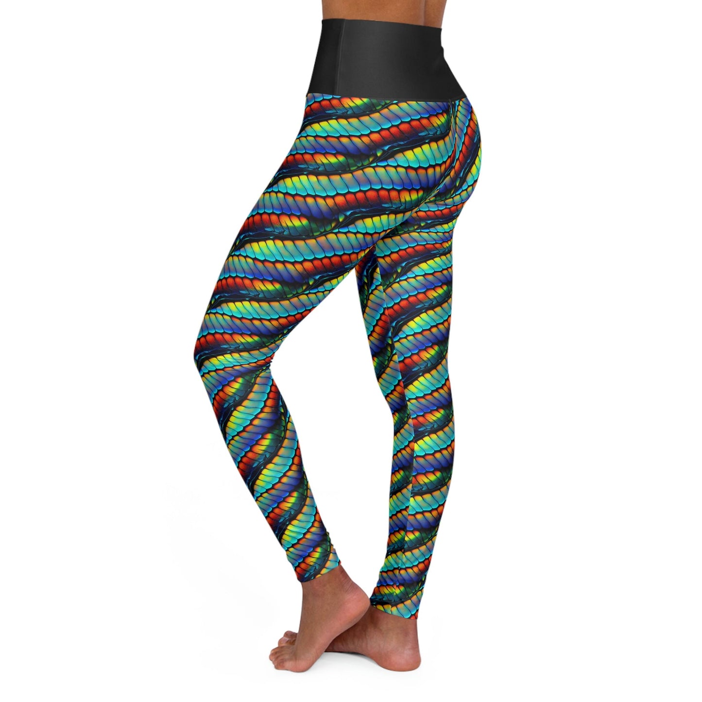 Rainbow Scales High Waist Leggings, Yoga Leggings, Workout Leggings, Fitness Leggings, Colorful Printed Leggings