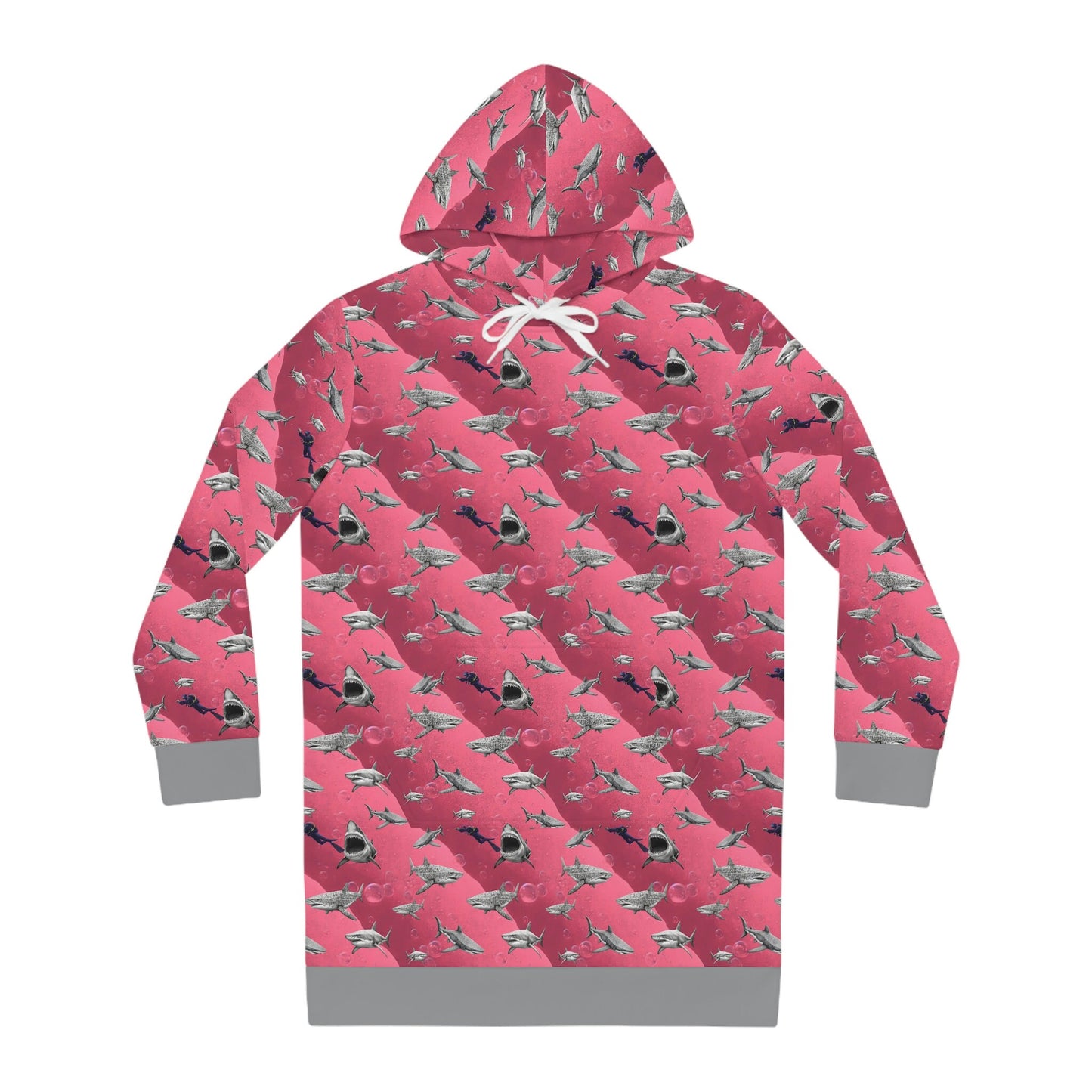 Shark Pink Hoodie Dress, Sea Scuba Women Hoodie Dress, Aesthetic Hoodie With Pocket, Sea Life Hoodie Winter Clothing