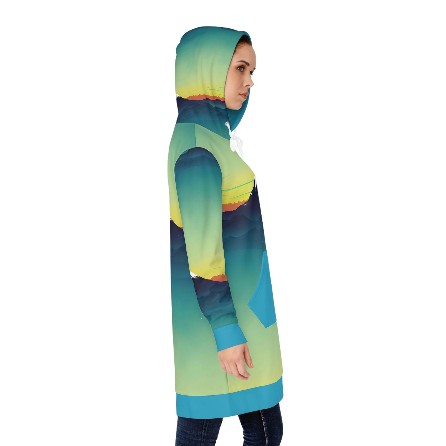 Sunset Hoodie Dress, Mountain Hoodie Dress For Women, Plus Size Streetwear Hoodie, Comfy Winter Hoodie Dress